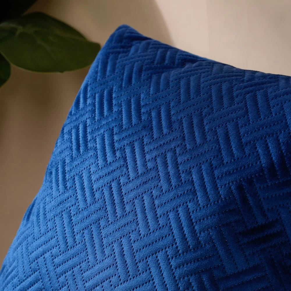 Marilee Blue Quilted Velvet Cushion Cover 16 x 16 Inch - Image 9
