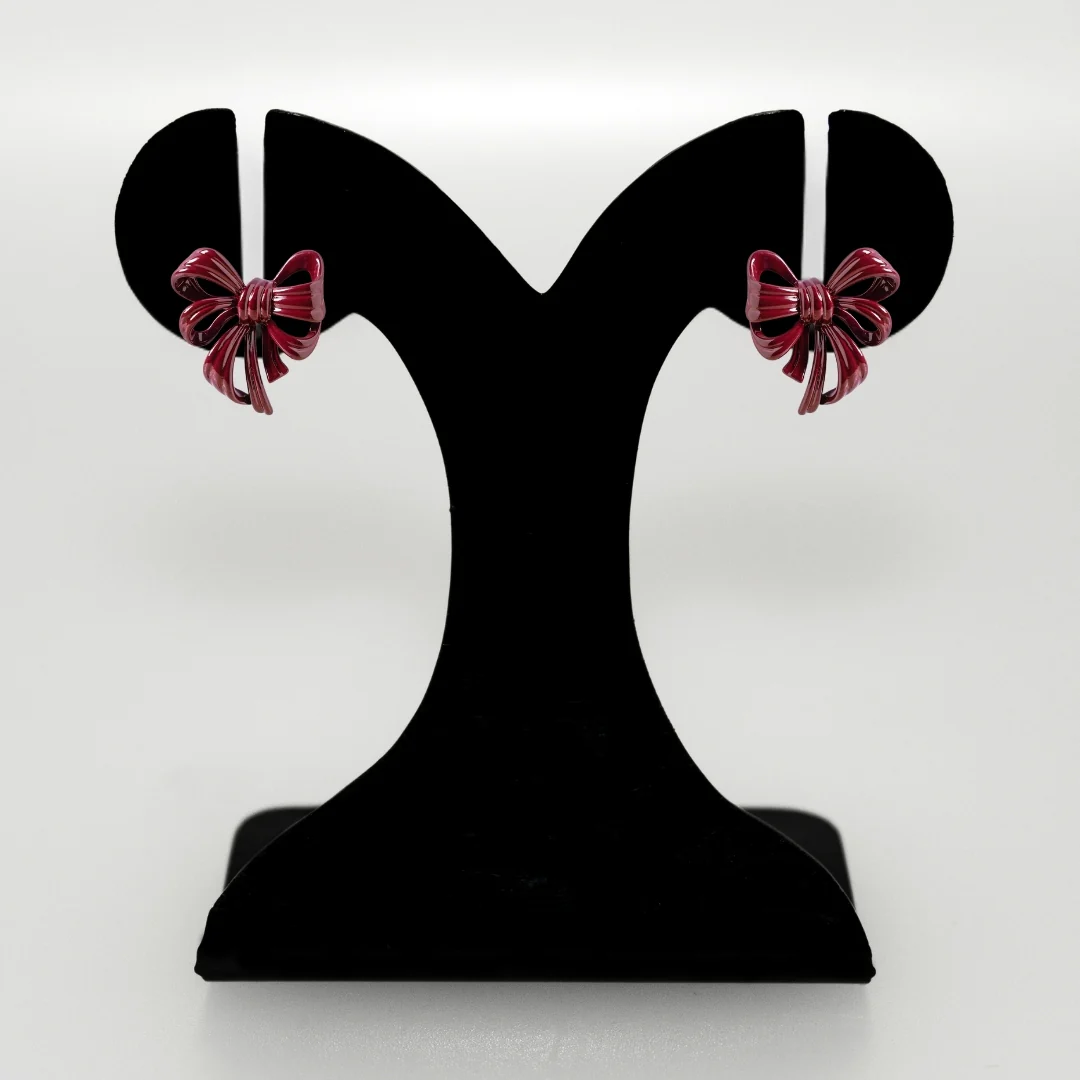 Maroon Bow Drop Earrings - Image 6