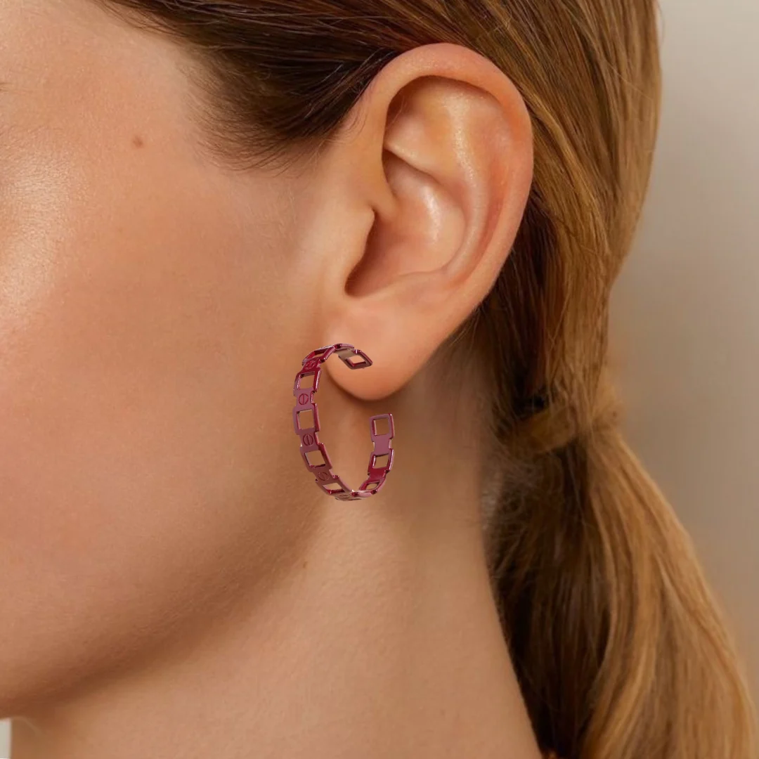 Maroon Chain Link Design Hoops - Image 2