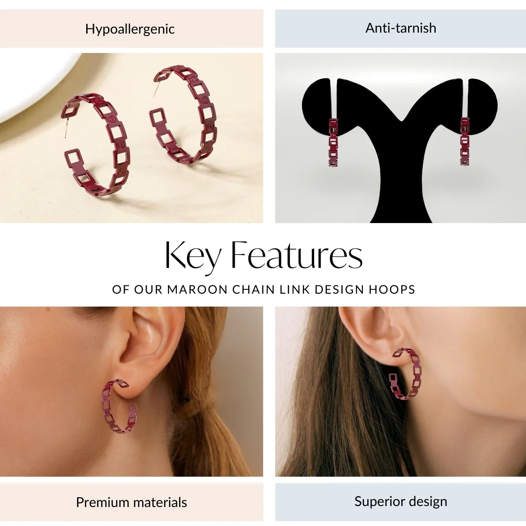 Maroon Chain Link Design Hoops - Image 4