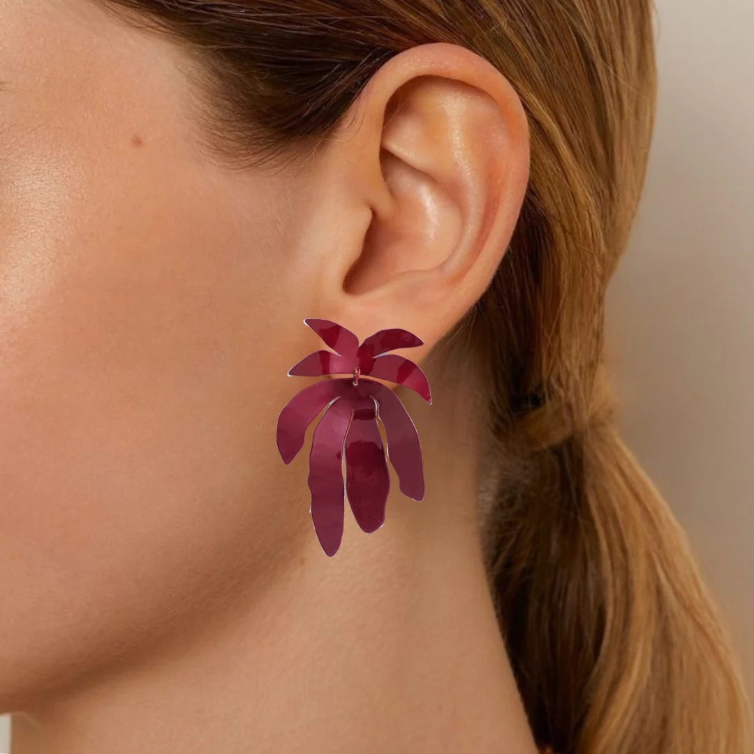 Maroon Palm Leaves Abstract Danglers - Image 2
