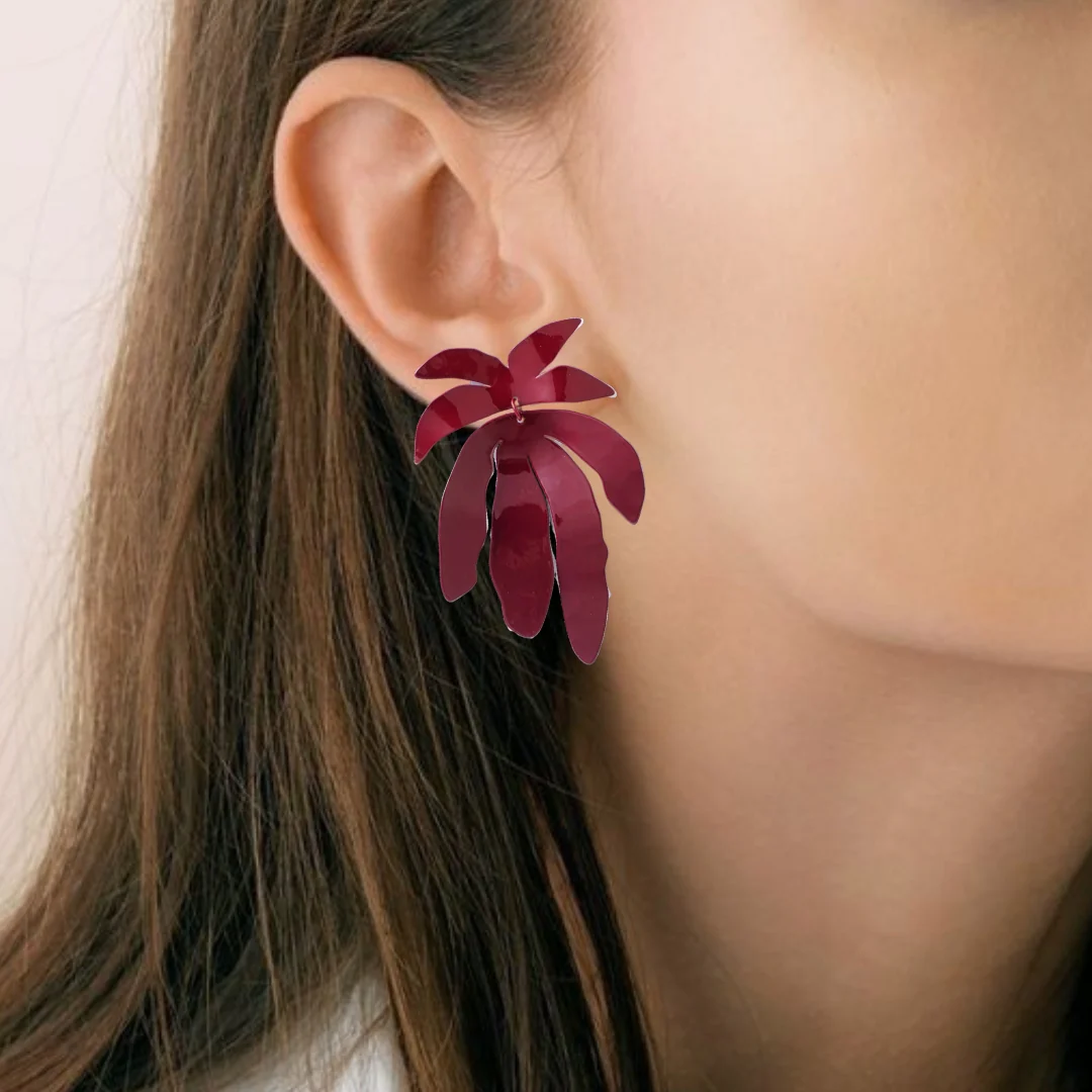 Maroon Palm Leaves Abstract Danglers - Image 5