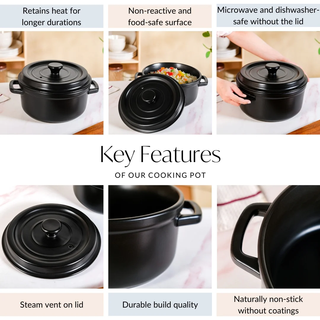 Matte Black Ceramic Cocotte Cooking Pot 4200ml - Image 4