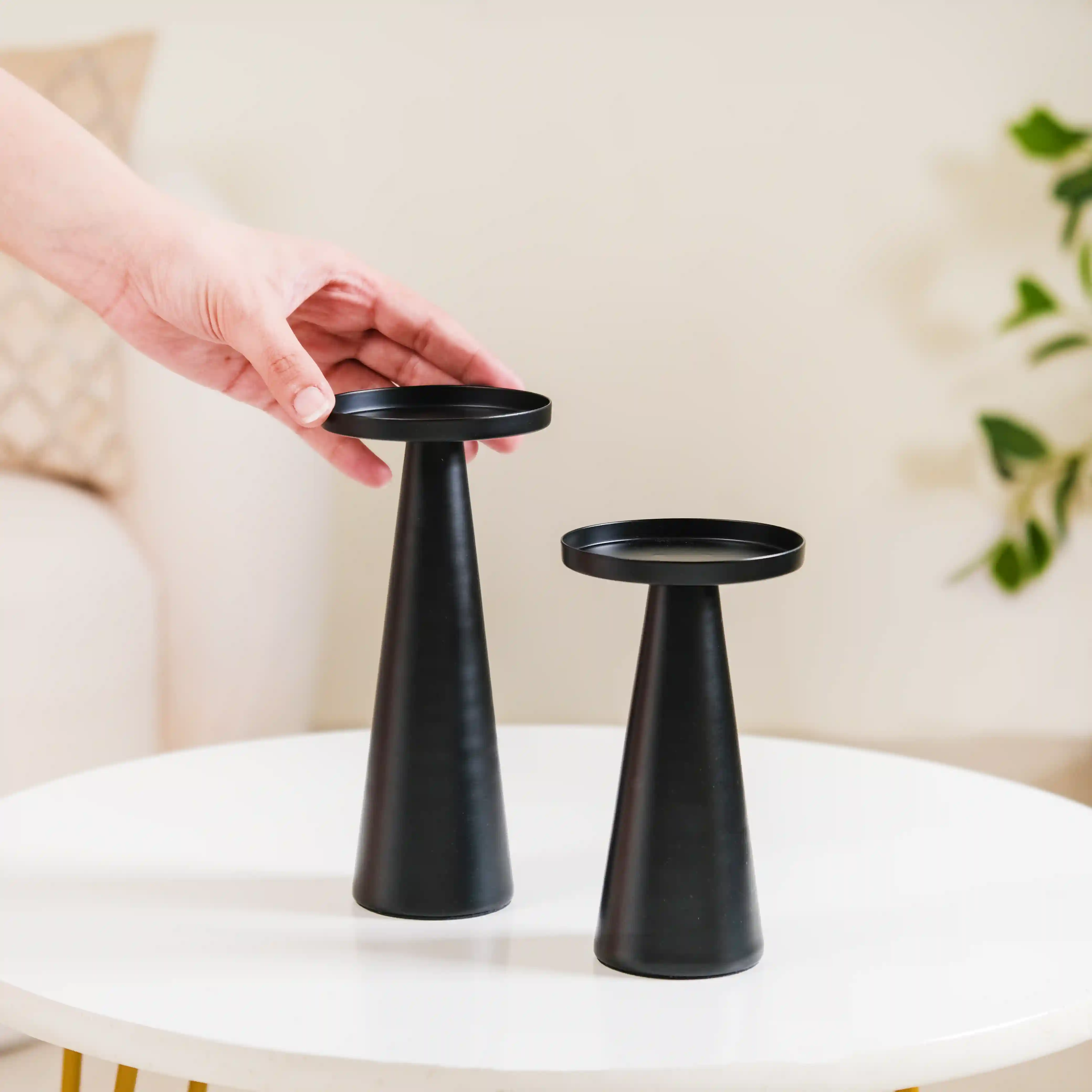 Matte Black Pillar Candle Stand Set Of 2 - Image 13
