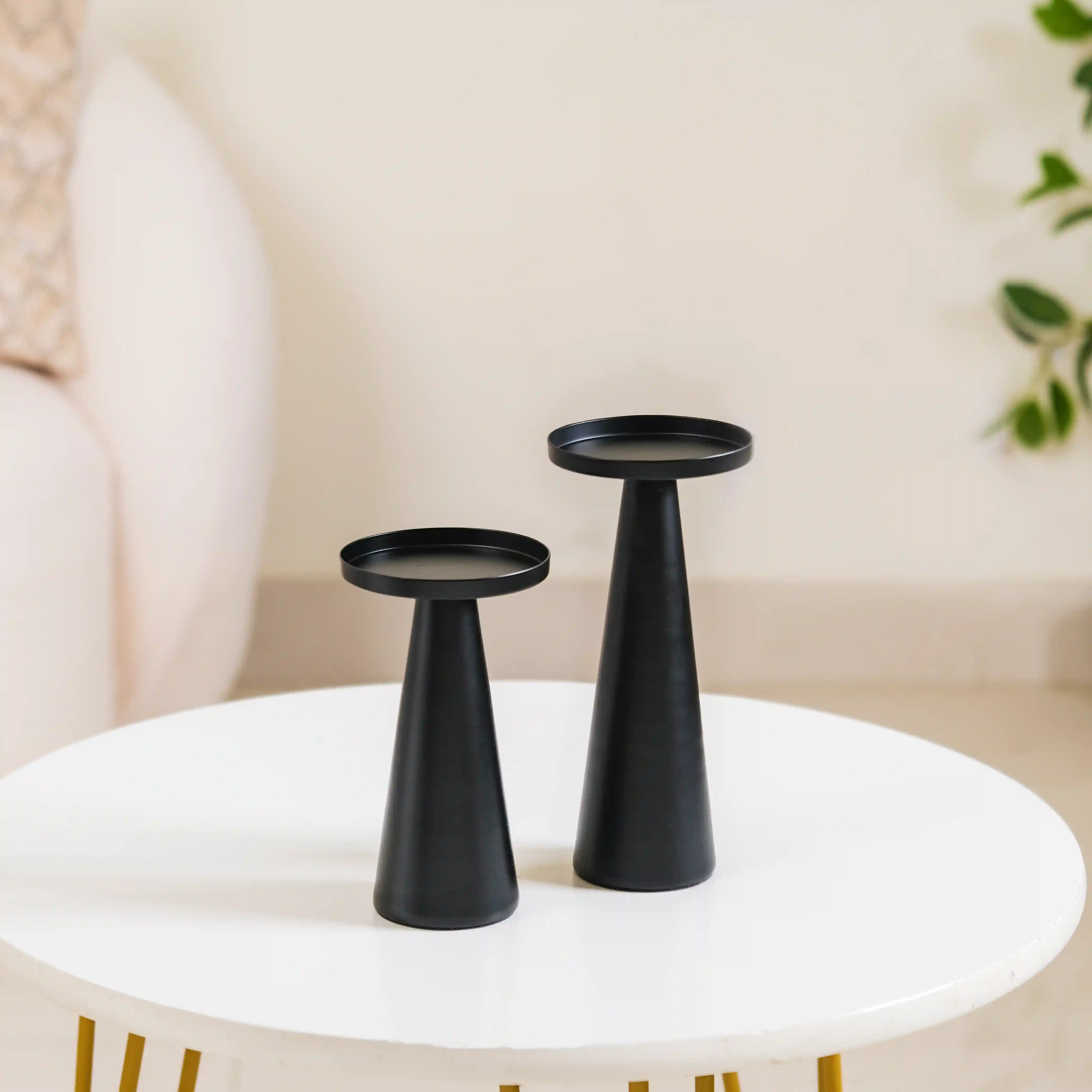 Matte Black Pillar Candle Stand Set Of 2 - Image 2