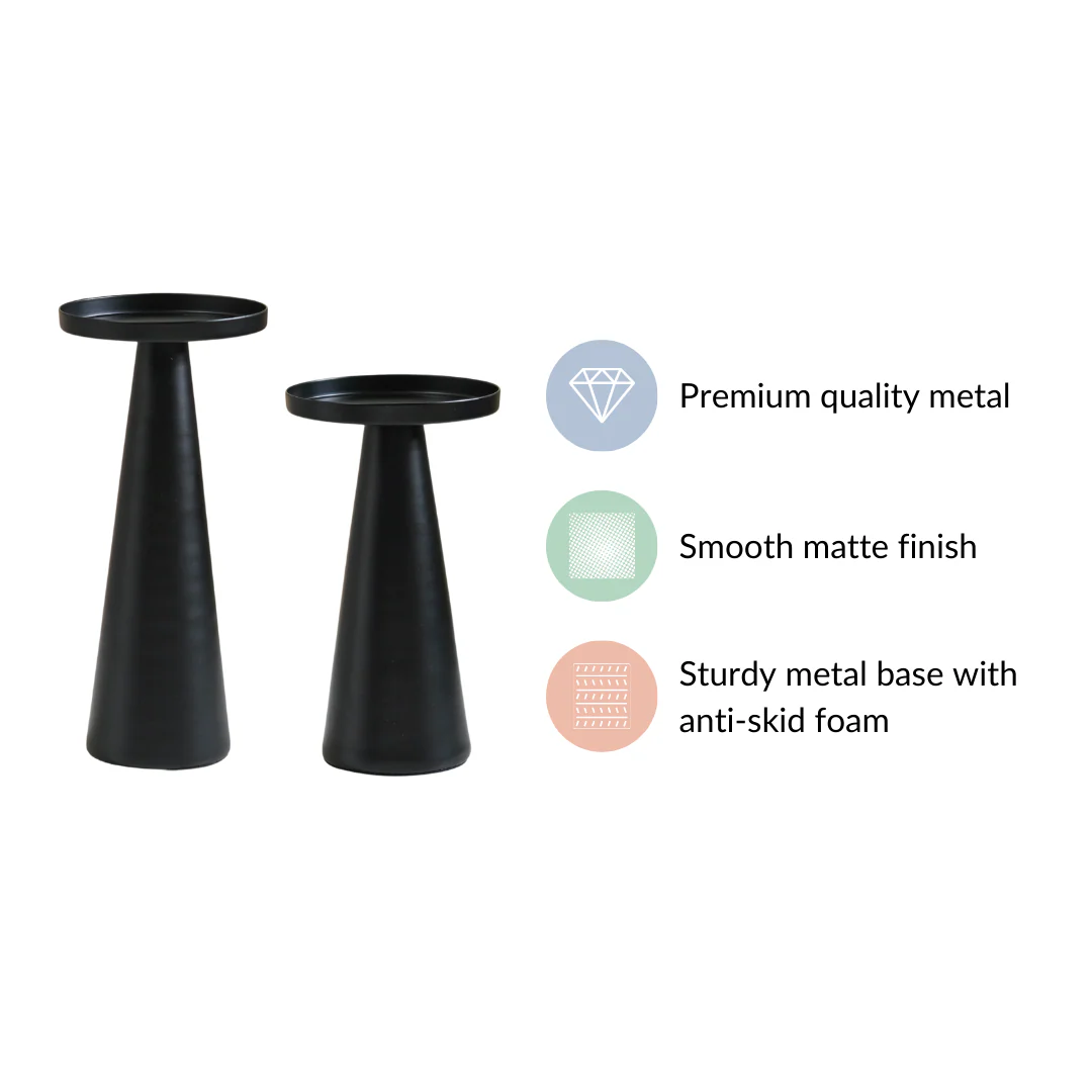 Matte Black Pillar Candle Stand Set Of 2 - Image 3