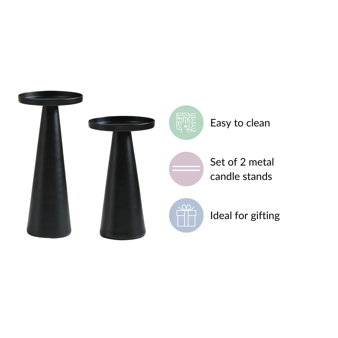 Matte Black Pillar Candle Stand Set Of 2 - Image 4