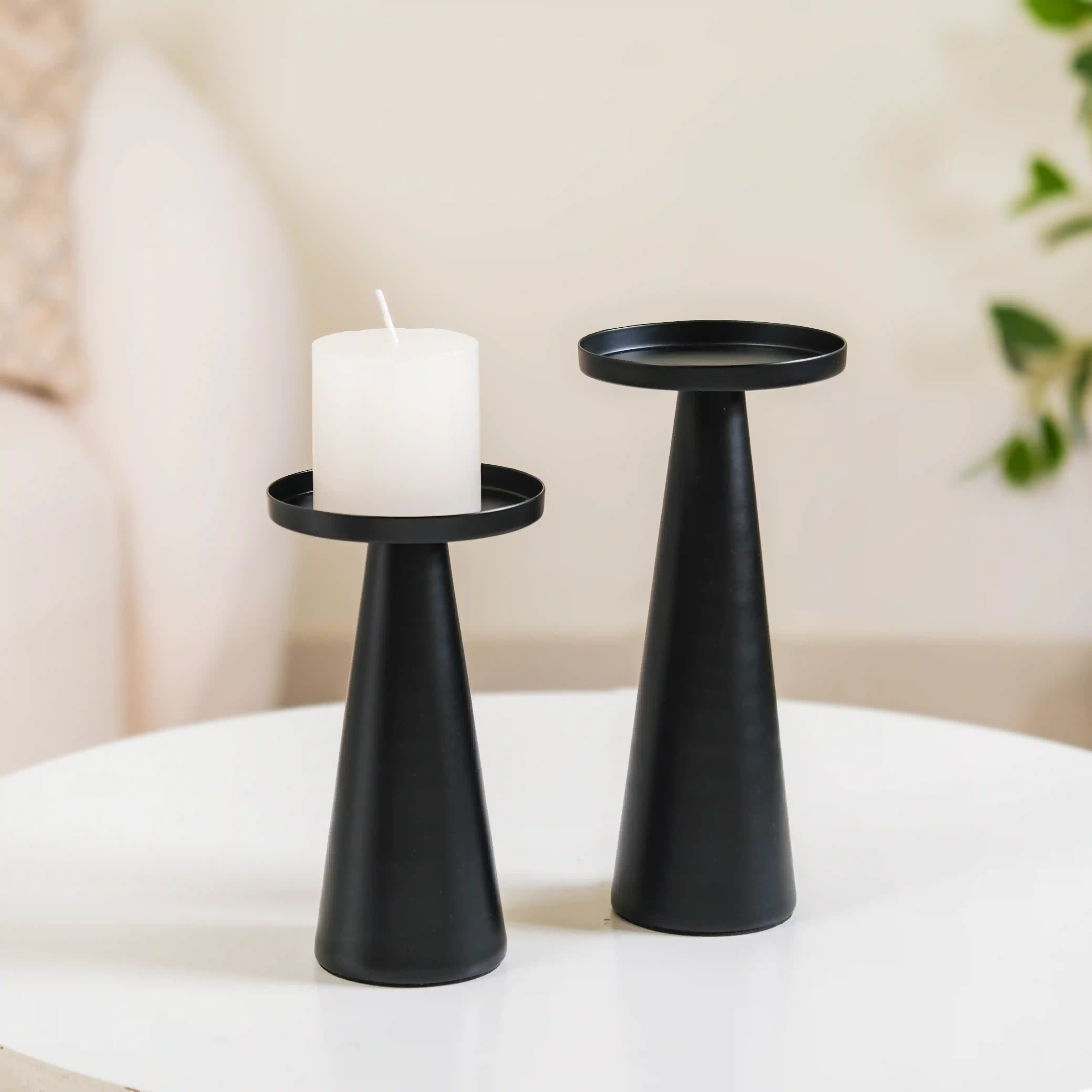 Matte Black Pillar Candle Stand Set Of 2 - Image 9