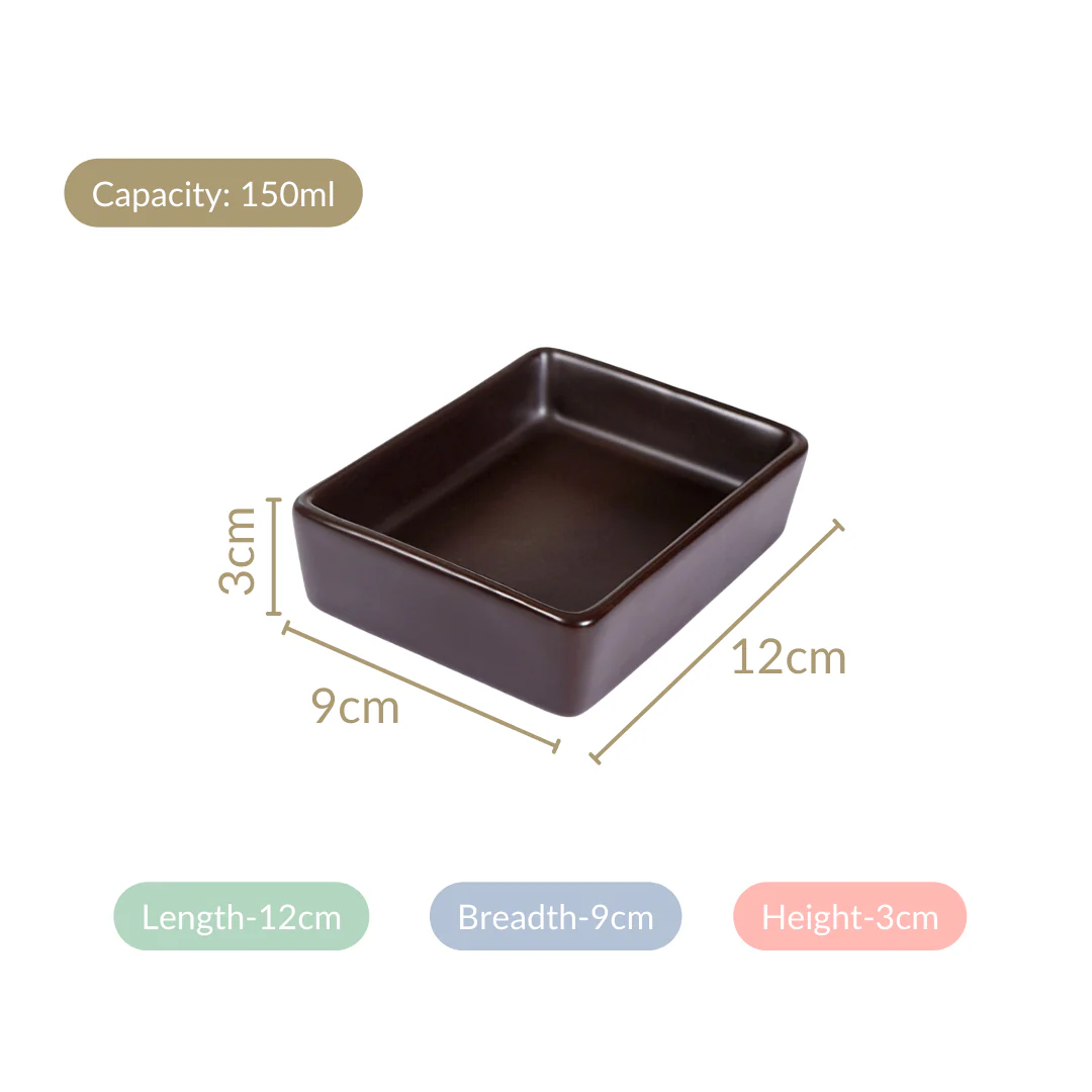 Matte Brown Rectangular Ceramic Dessert Dish Set Of 6 - Image 4