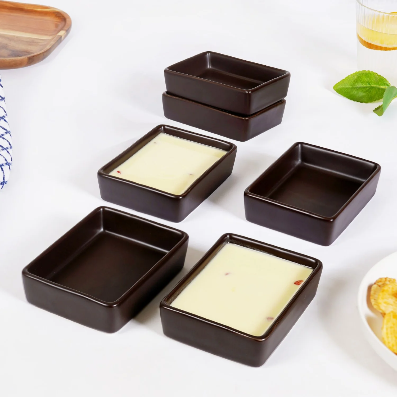 Matte Brown Rectangular Ceramic Dessert Dish Set Of 6 - Image 7