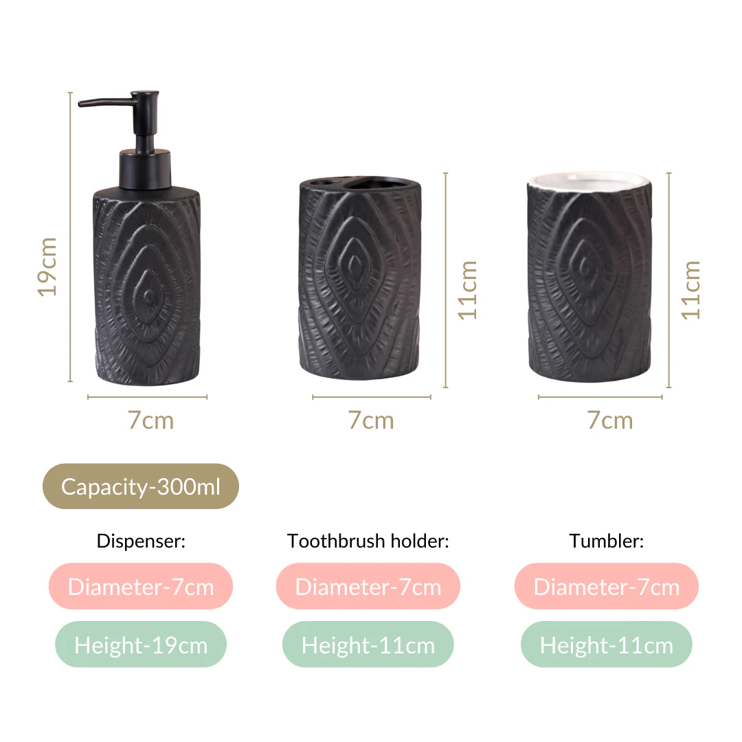 Matte Concentric Texture Design Bath Set Of 3 Black - Image 4