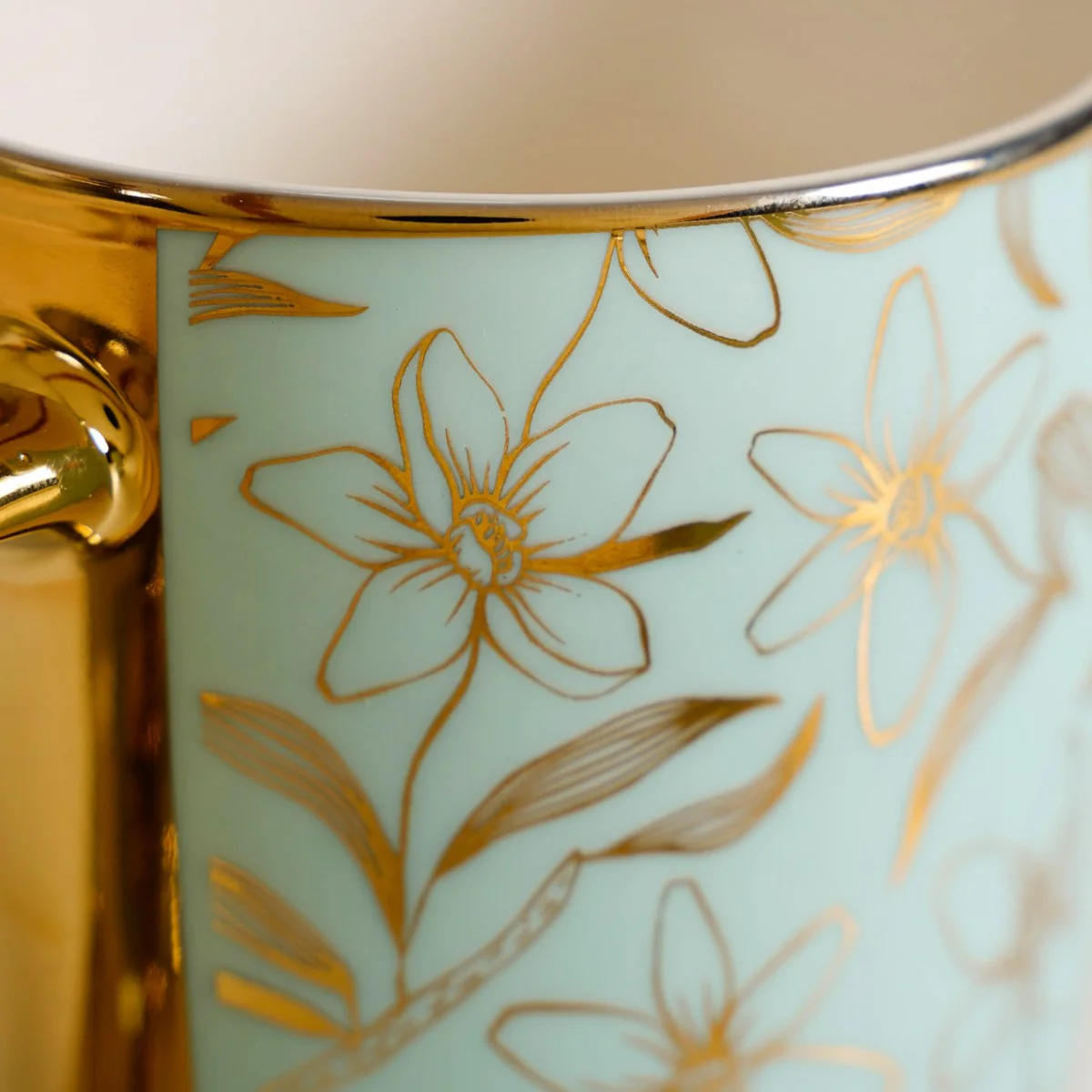Matte Mint Gold Floral Coffee Cup Set of 6 350ml - Image 12