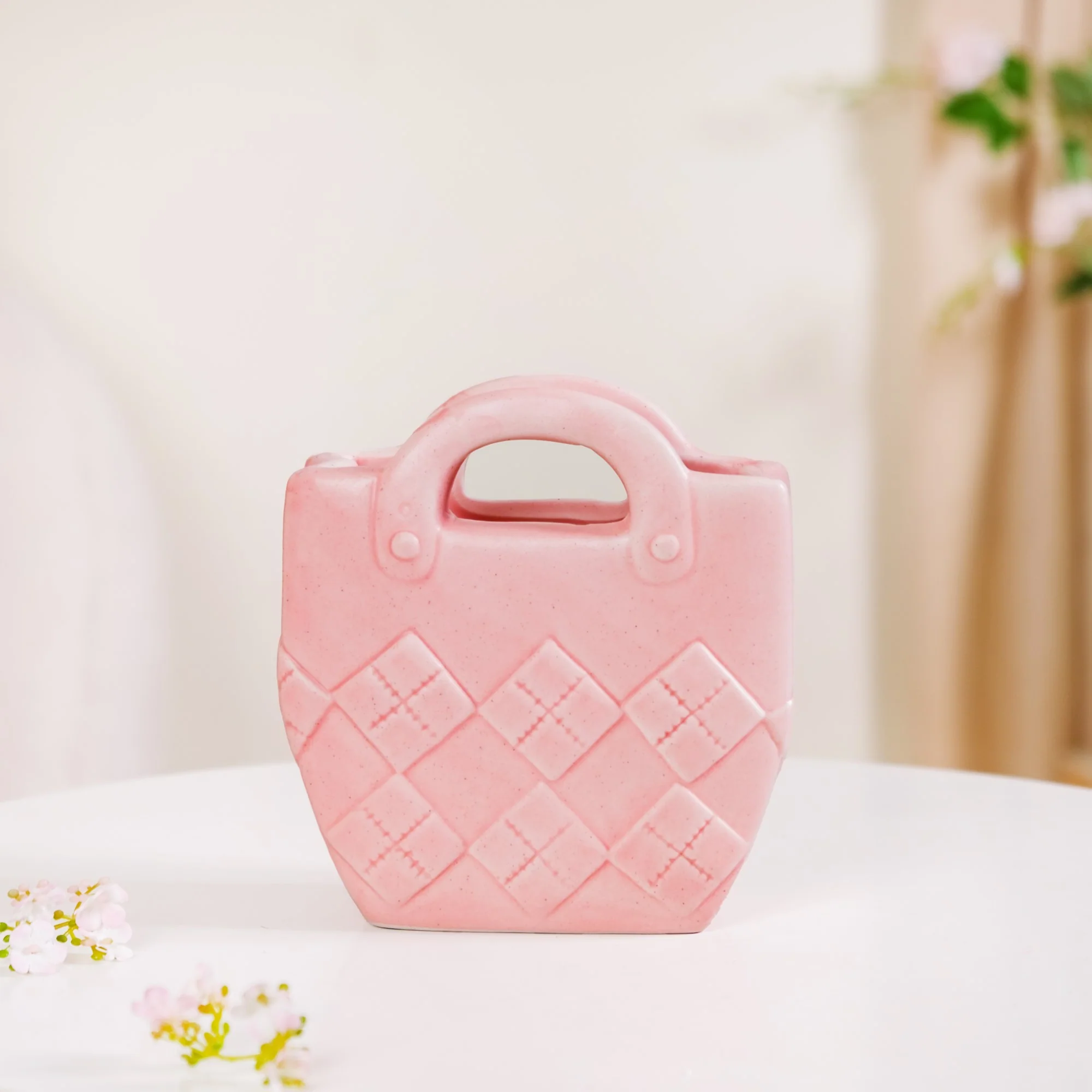 Matte Pink Ceramic Mini Bag Vase - Image 6