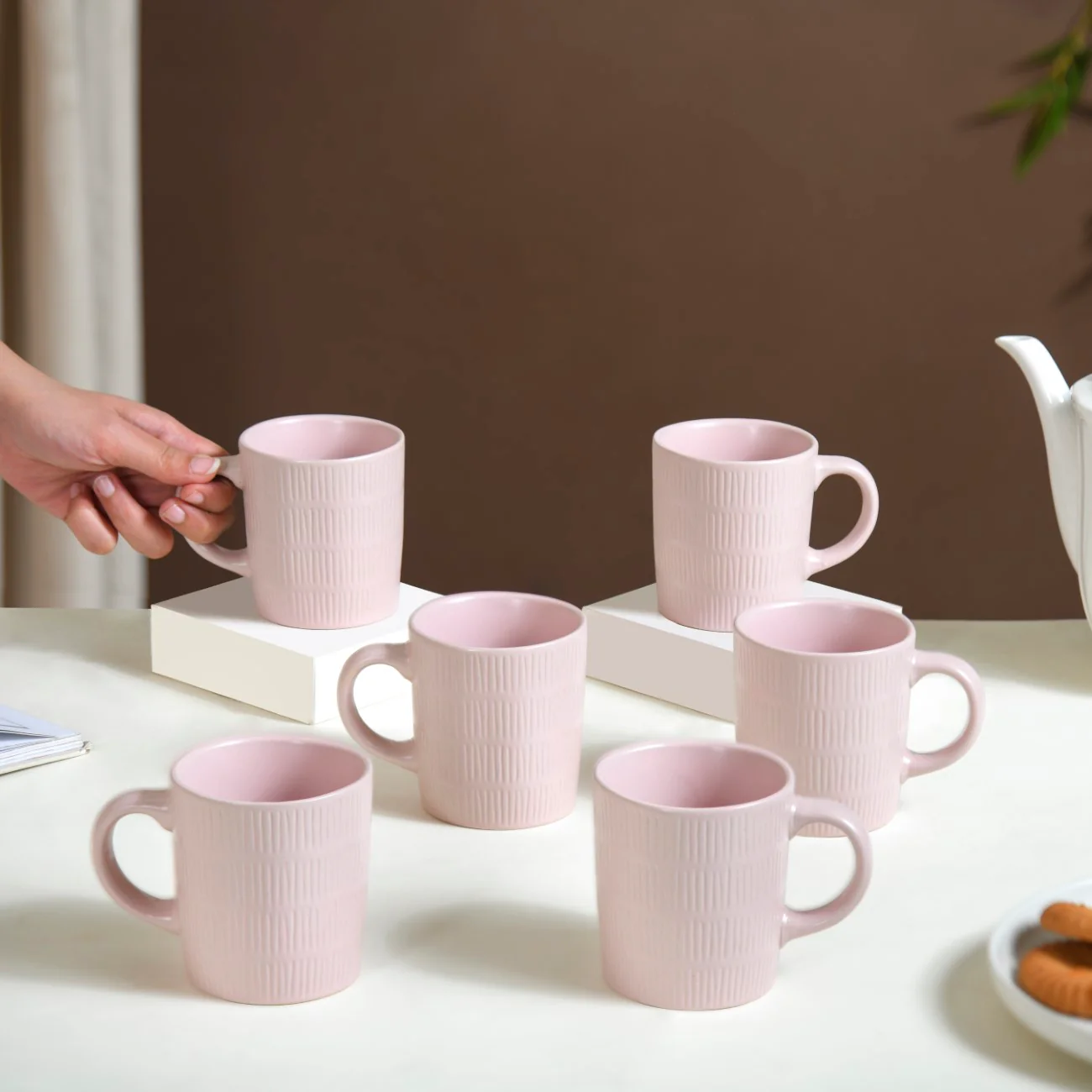 Matte Pink Ceramic Mug Set Of 6 220ml - Image 3