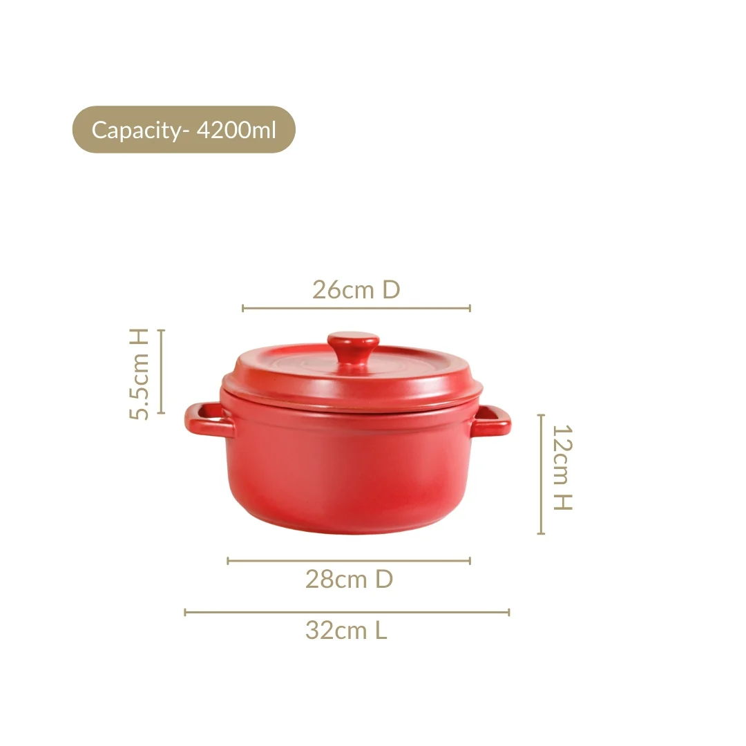 Matte Red Ceramic Cocotte Cooking Pot 4200ml - Image 3