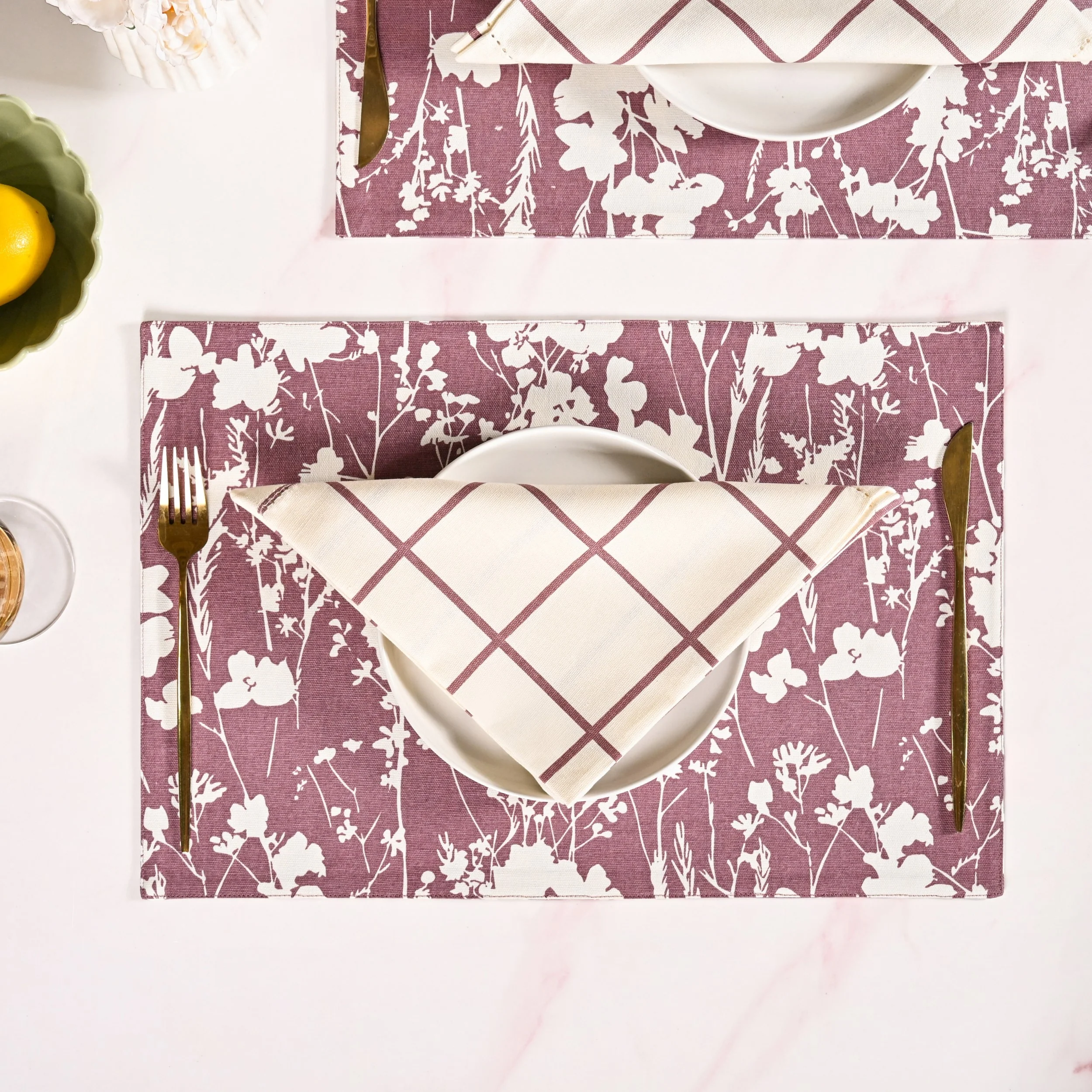 Mauve Grid Cotton Table Napkin Set Of 4 - Image 8