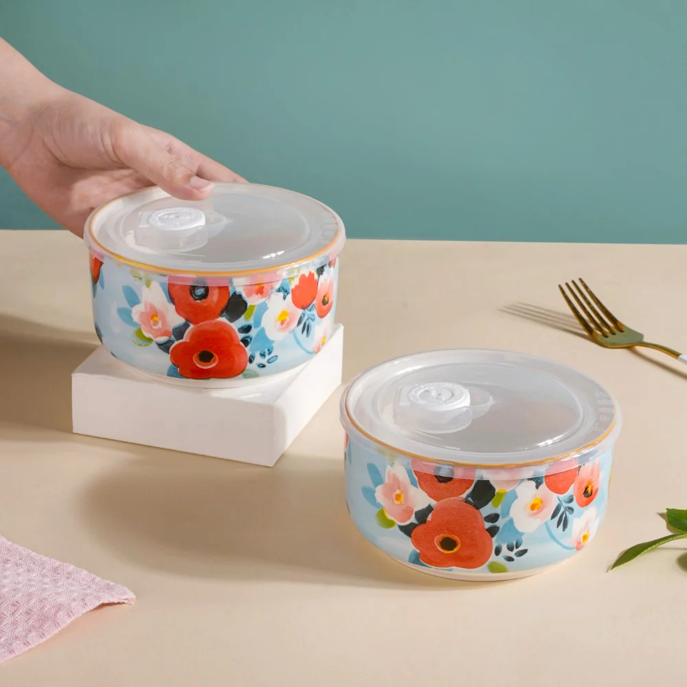 Meadow Muse Ceramic Lunch Box Blue 550 ml Set Of 2 - Image 2