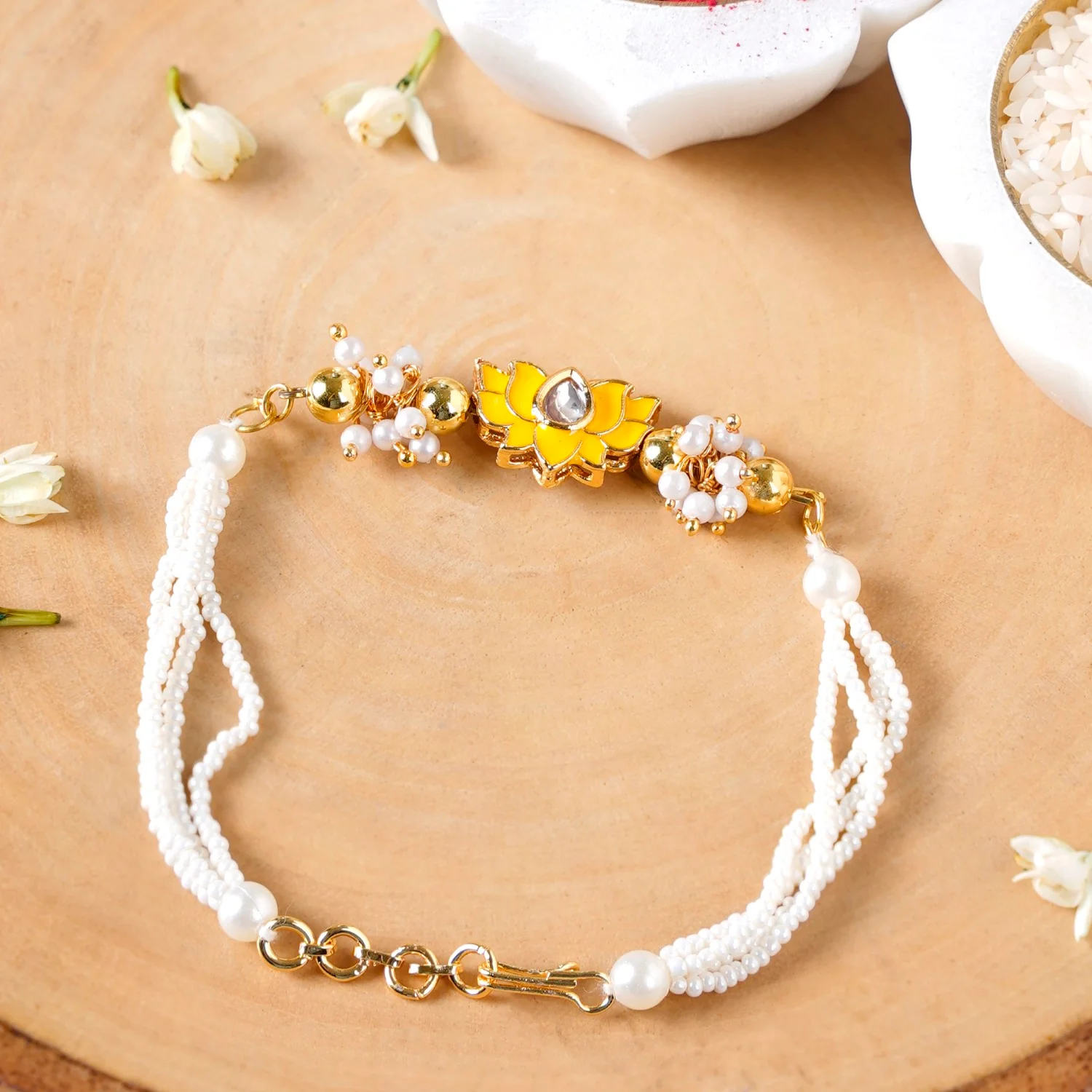 Meenakari Yellow Lotus Rakhi Gift Hamper - Image 2