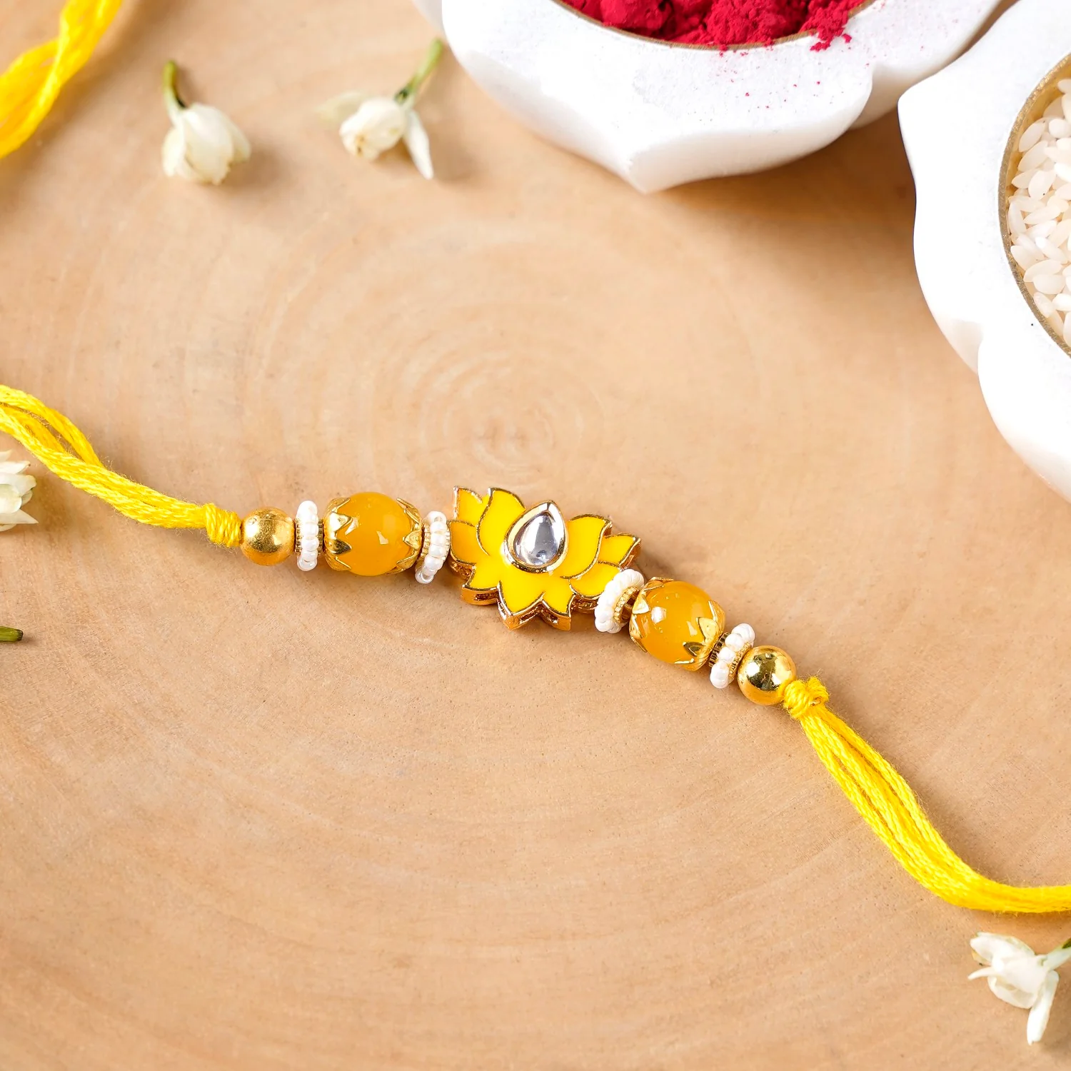 Meenakari Yellow Lotus Rakhi Gift Hamper - Image 3