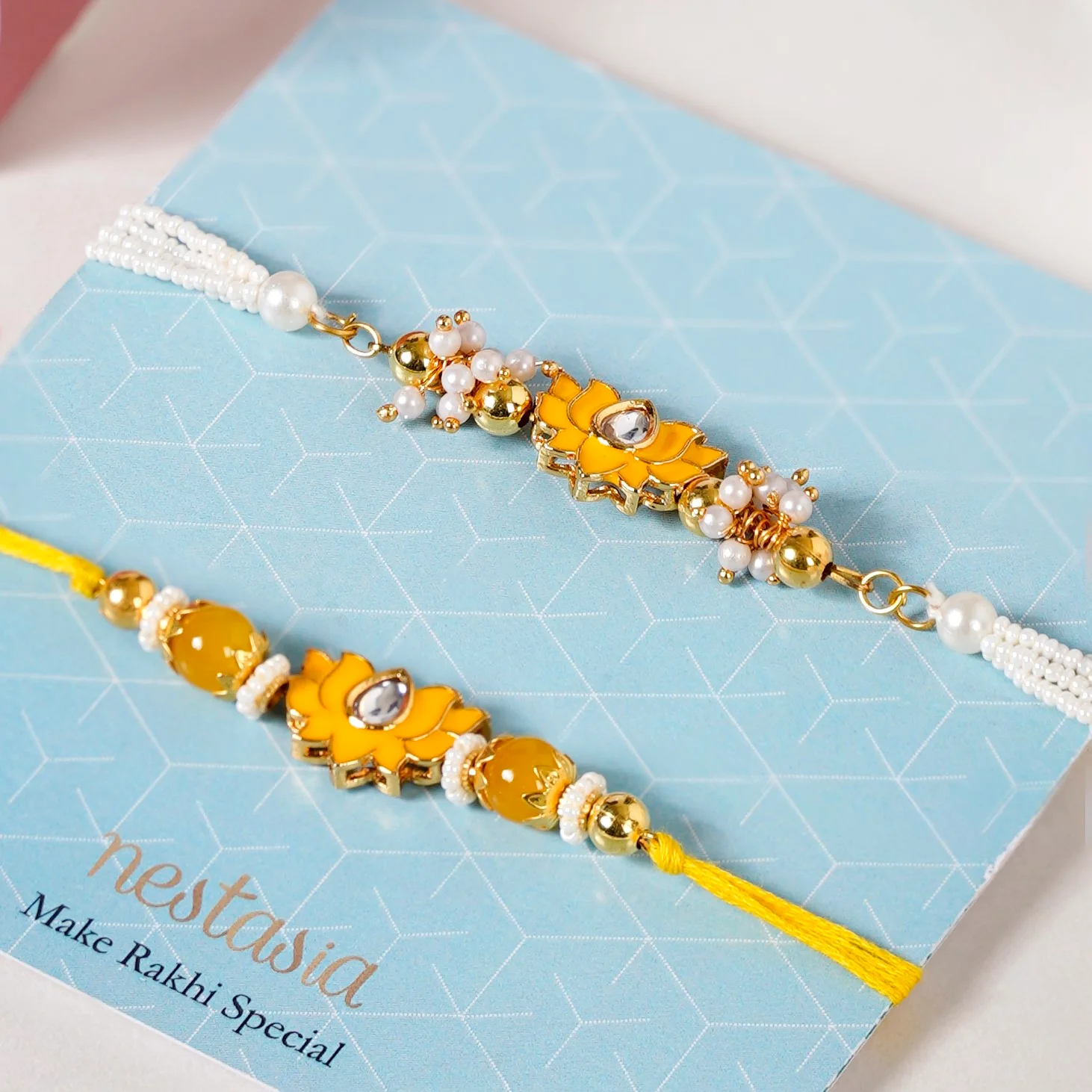 Meenakari Yellow Lotus Rakhi Gift Hamper - Image 6