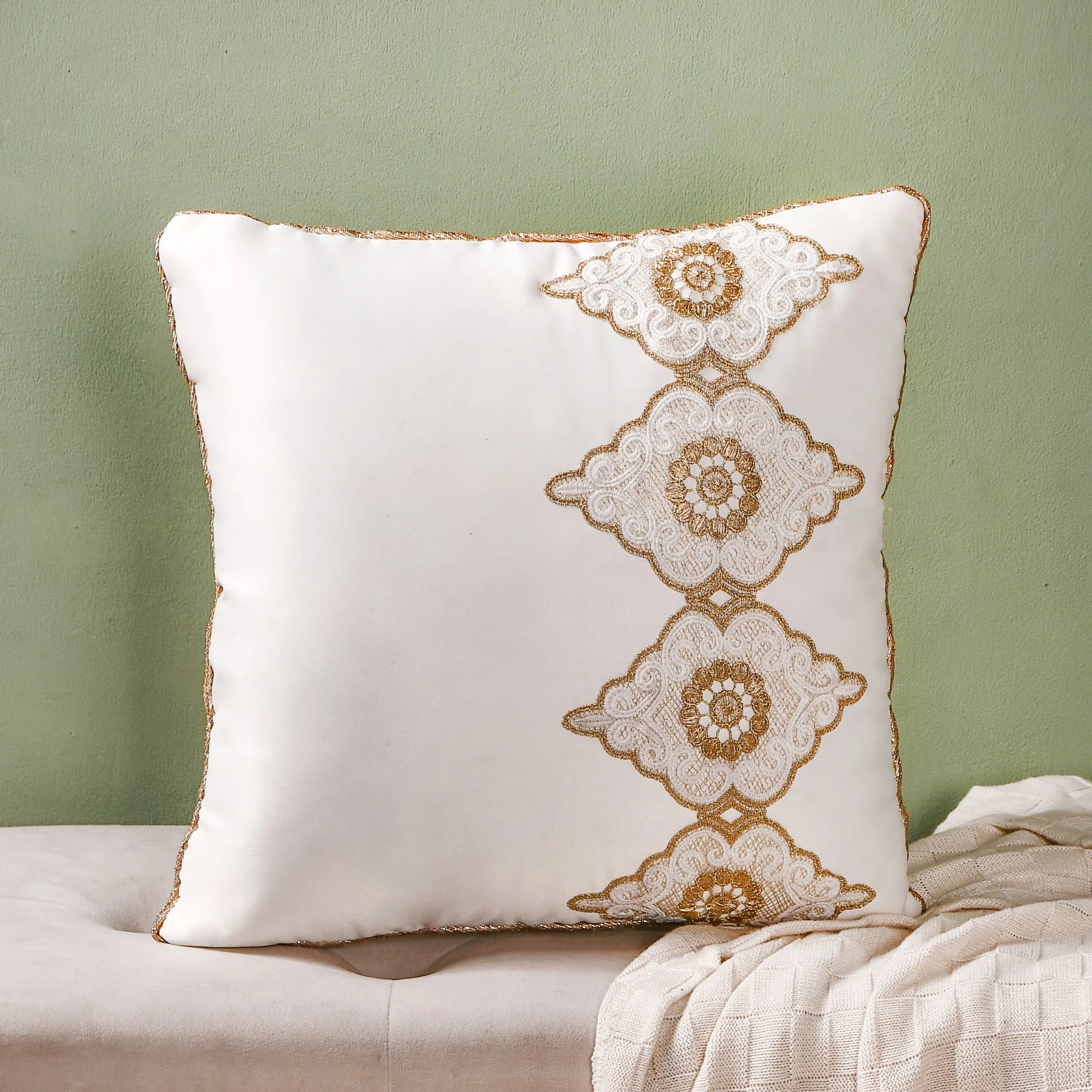 Mehrab Embroidered Zari Lace Cushion Cover Set Of 3 - Image 3