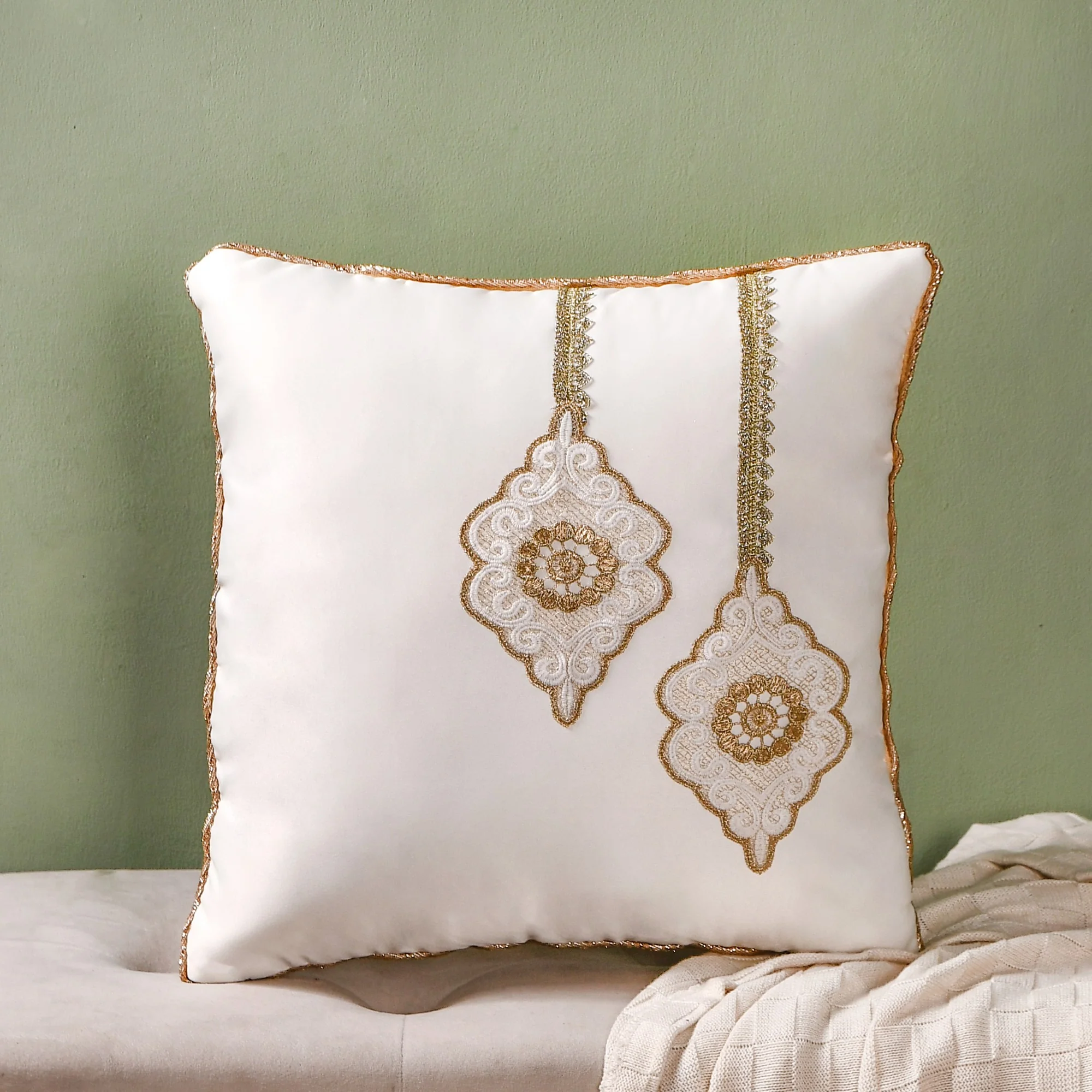 Mehrab Embroidered Zari Lace Cushion Cover Set Of 3 - Image 4