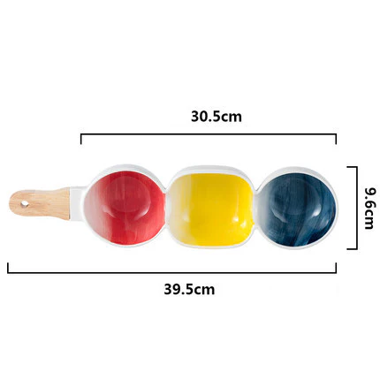 MERRY 3 part snack bowl with wooden handle - blue, yellow & red - Image 5
