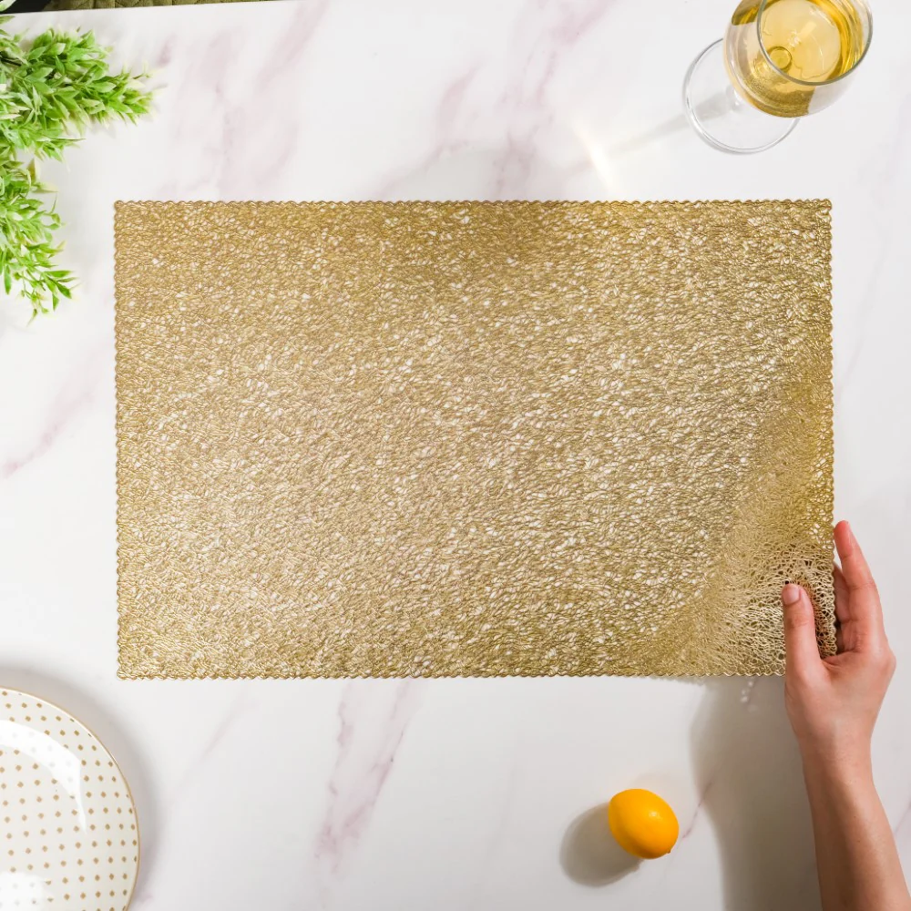 Mesh Table Mat Gold Set Of 6 17x11 Inch - Image 2