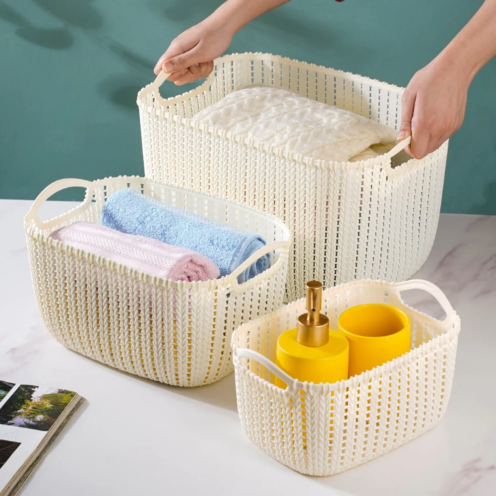 Mesh Water Proof Storage Basket Beige Set Of 3 - Image 3