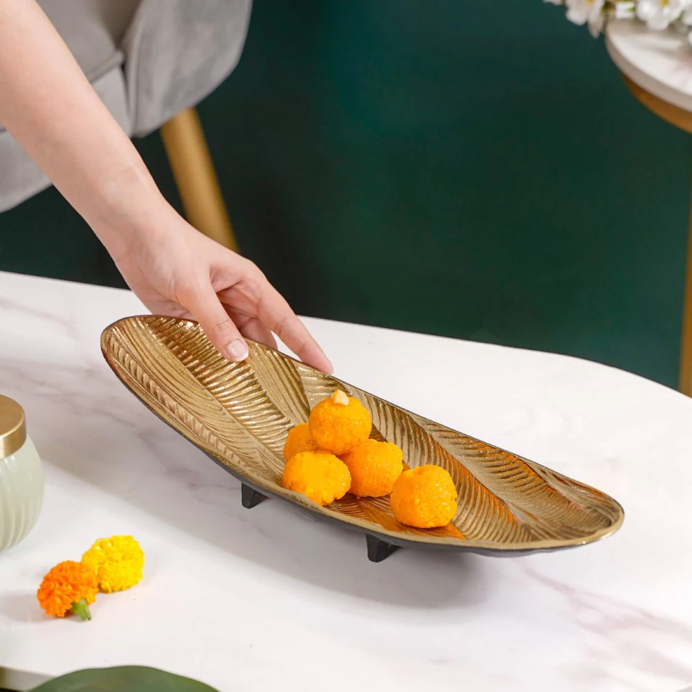Metal Decorative Platter For Table Gold - Image 7