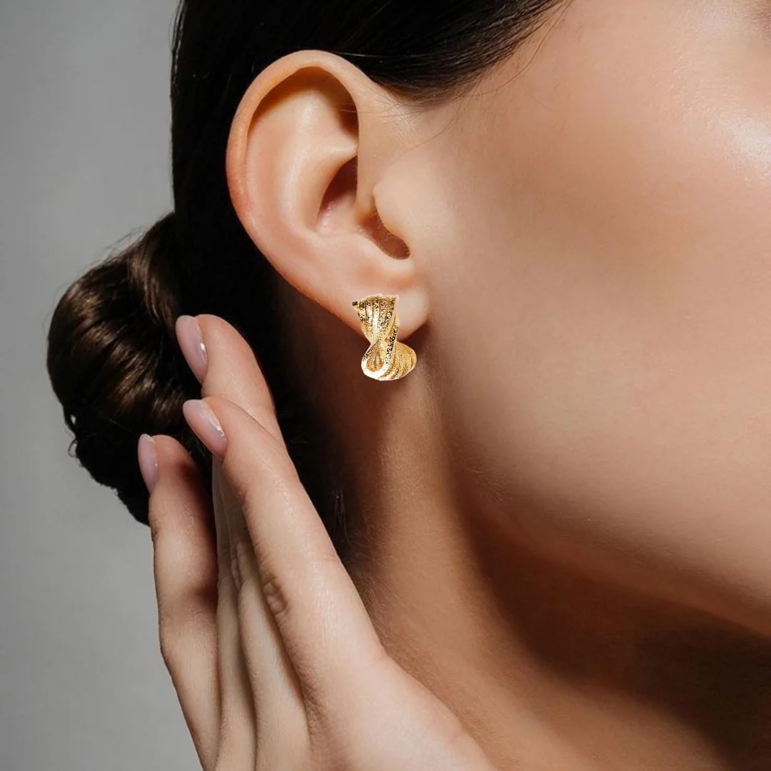 Metal Hourglass Stud Earrings Gold - Image 2