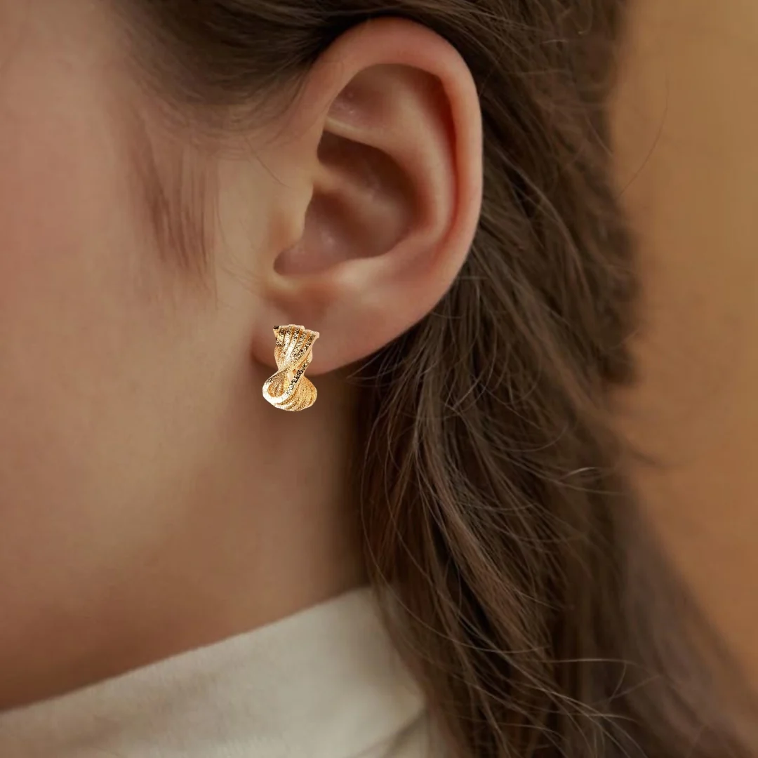 Metal Hourglass Stud Earrings Gold - Image 5