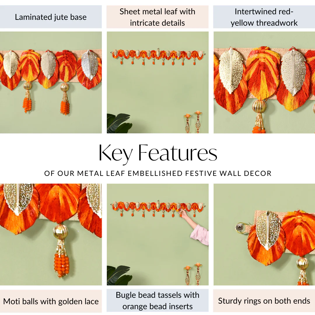 Metal Leaf Embellished Festive Wall Decor - Image 5