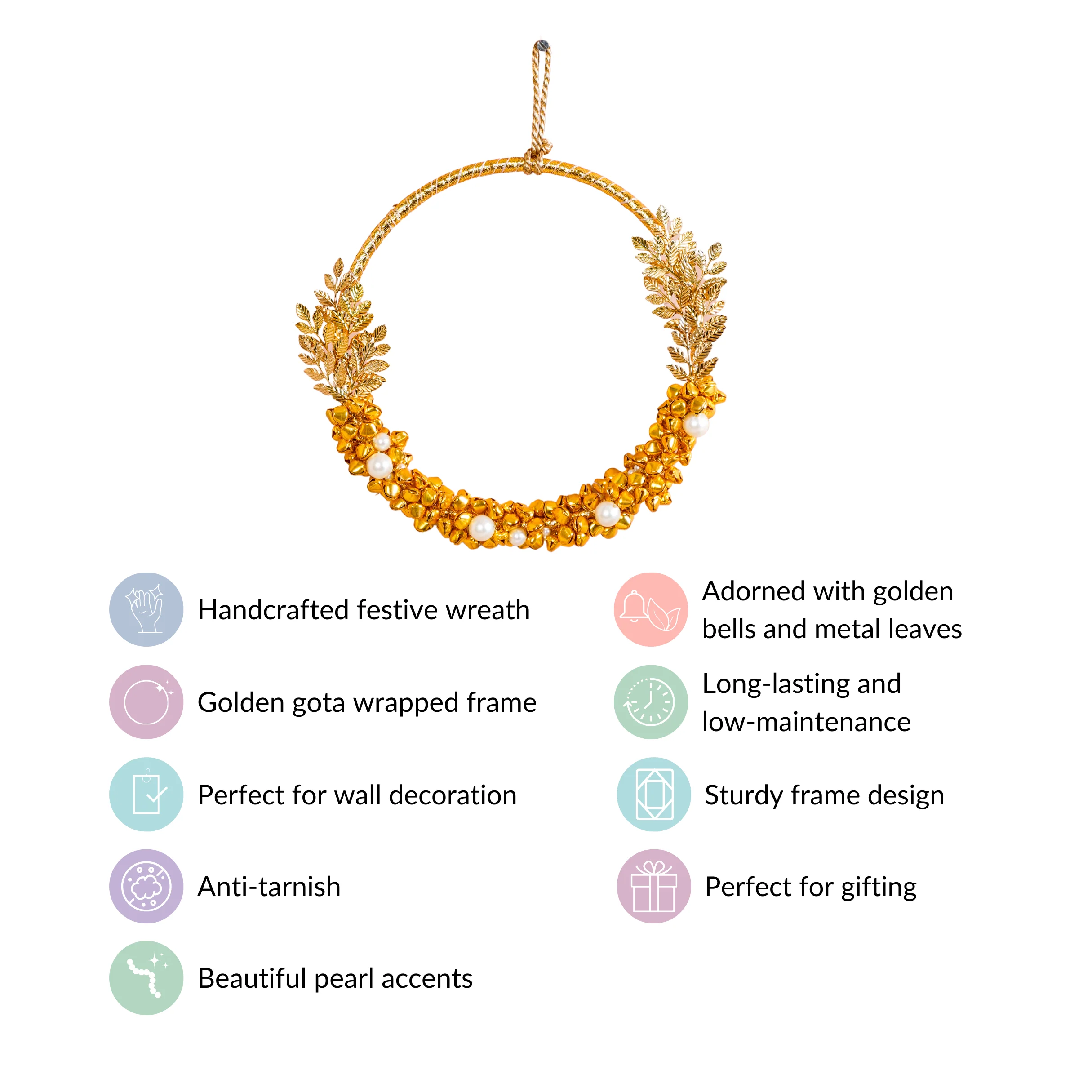 Metal Leaves And Pearl Wreath 8 Inch - Image 5
