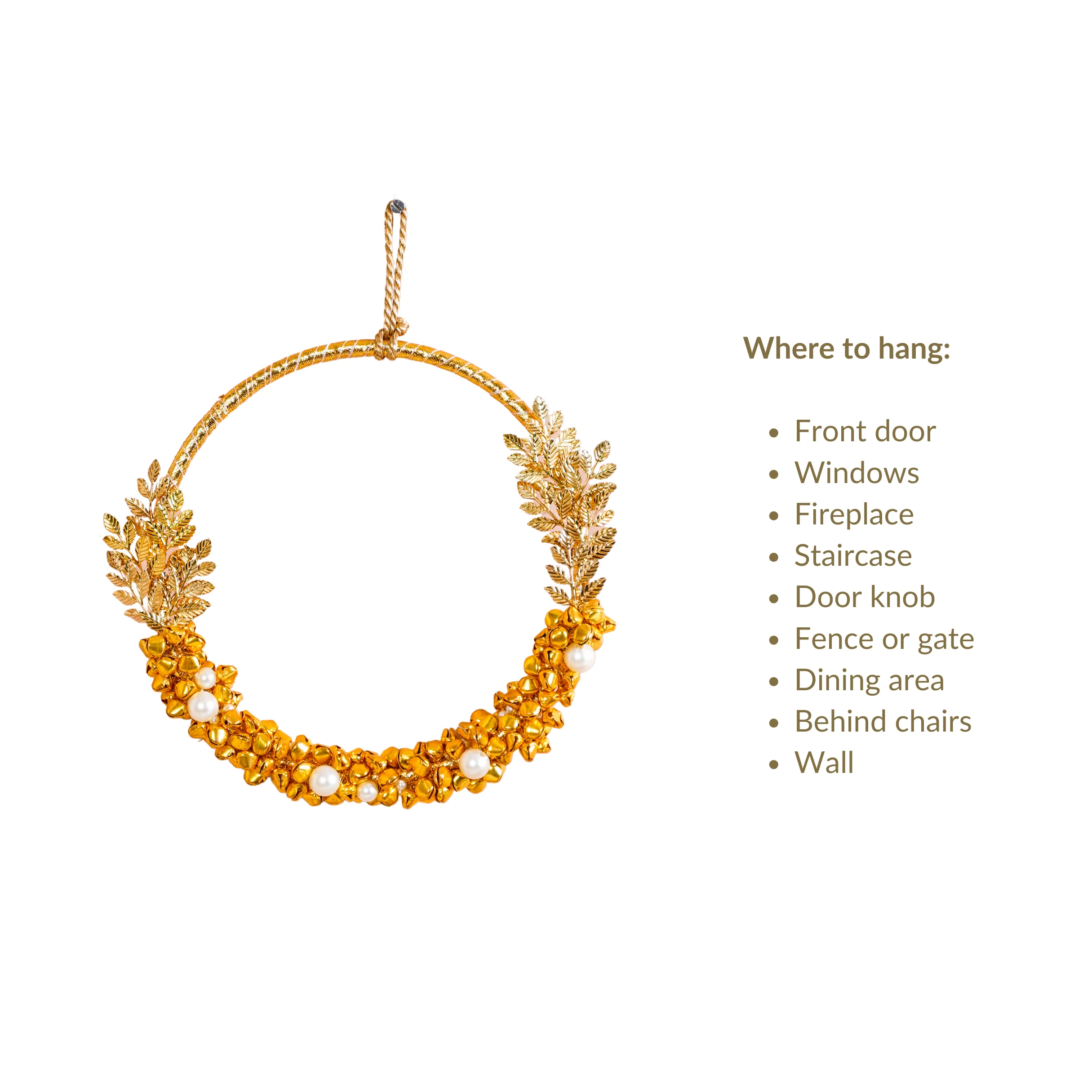 Metal Leaves And Pearl Wreath 8 Inch - Image 7