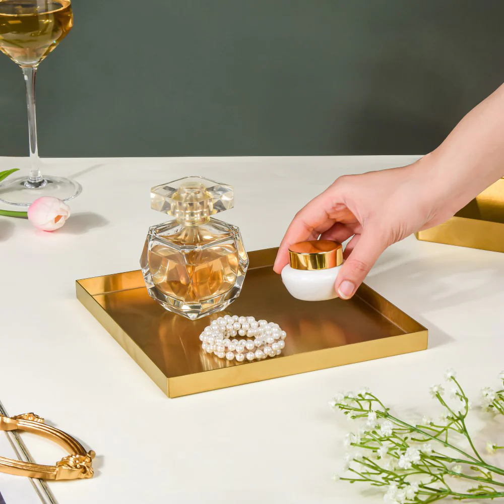 Metal Square Vanity Tray Golden 8 Inch - Image 3