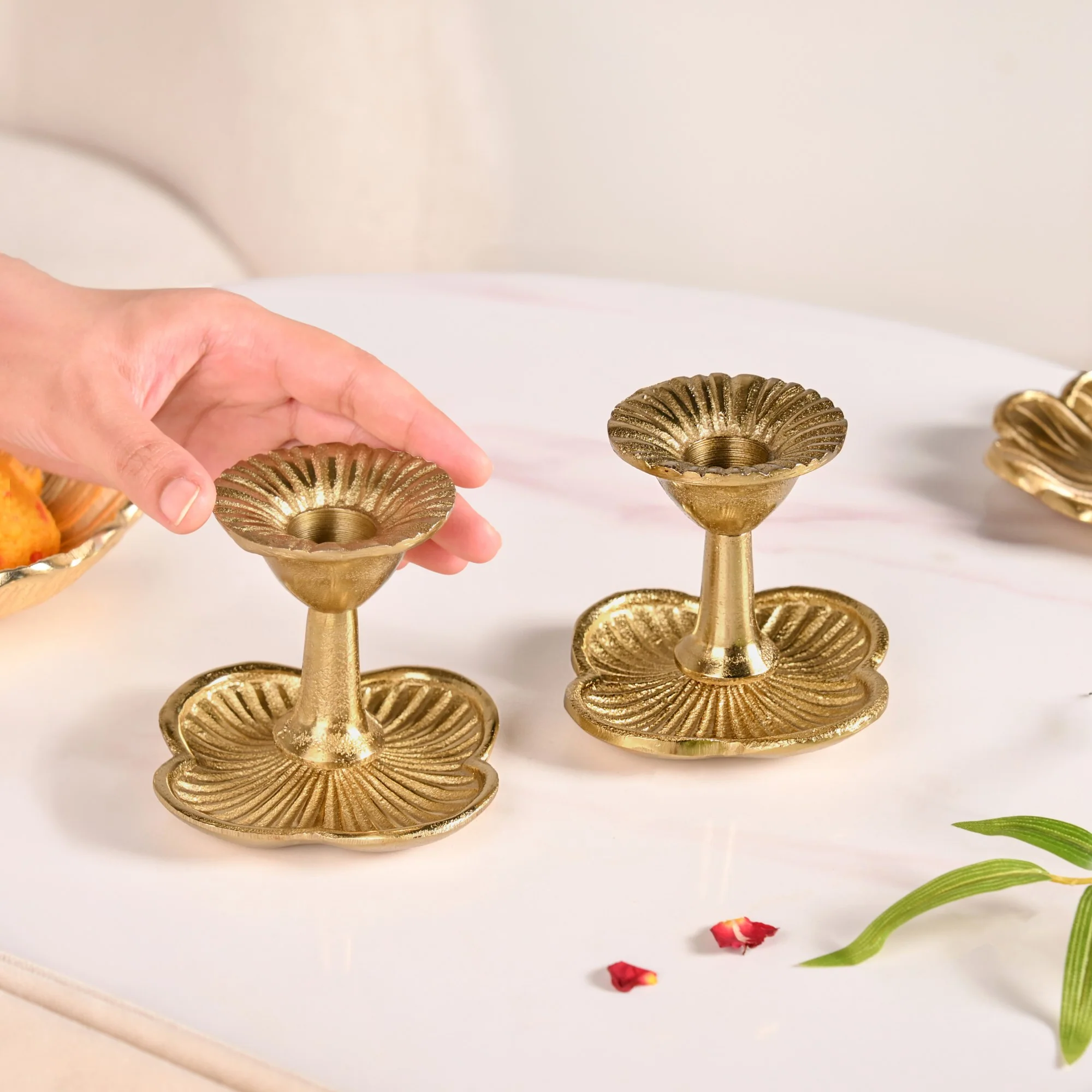 Metal Taper Candle Holder Set Of 2 Gold - Image 3
