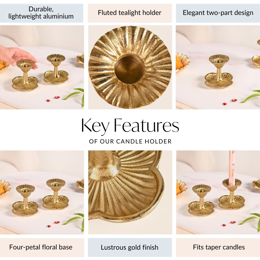 Metal Taper Candle Holder Set Of 2 Gold - Image 5