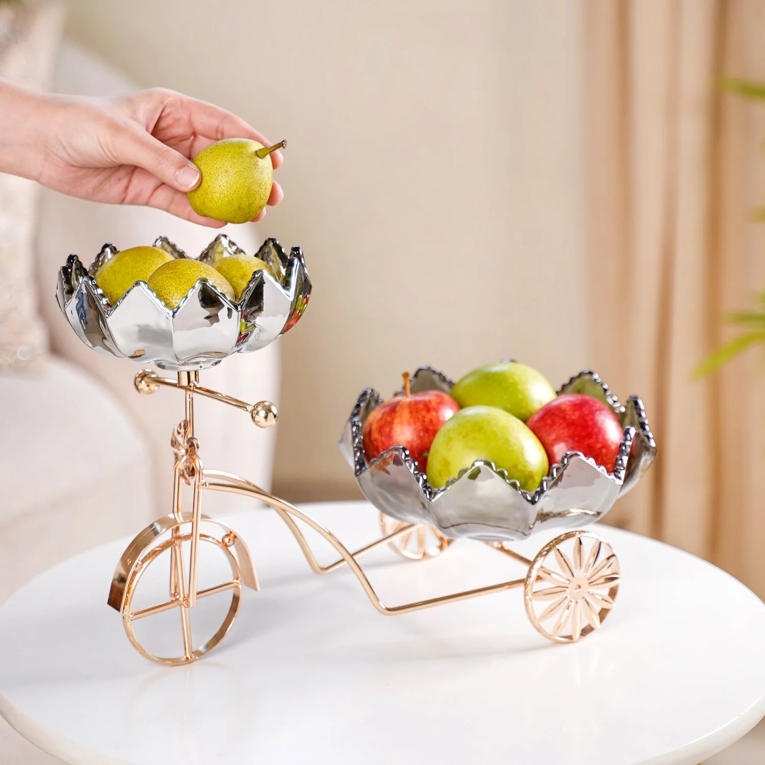 Metal Tricycle Stand With Decorative Glass Bowls - Image 2