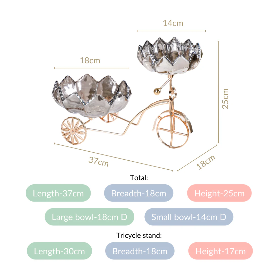 Metal Tricycle Stand With Decorative Glass Bowls - Image 4