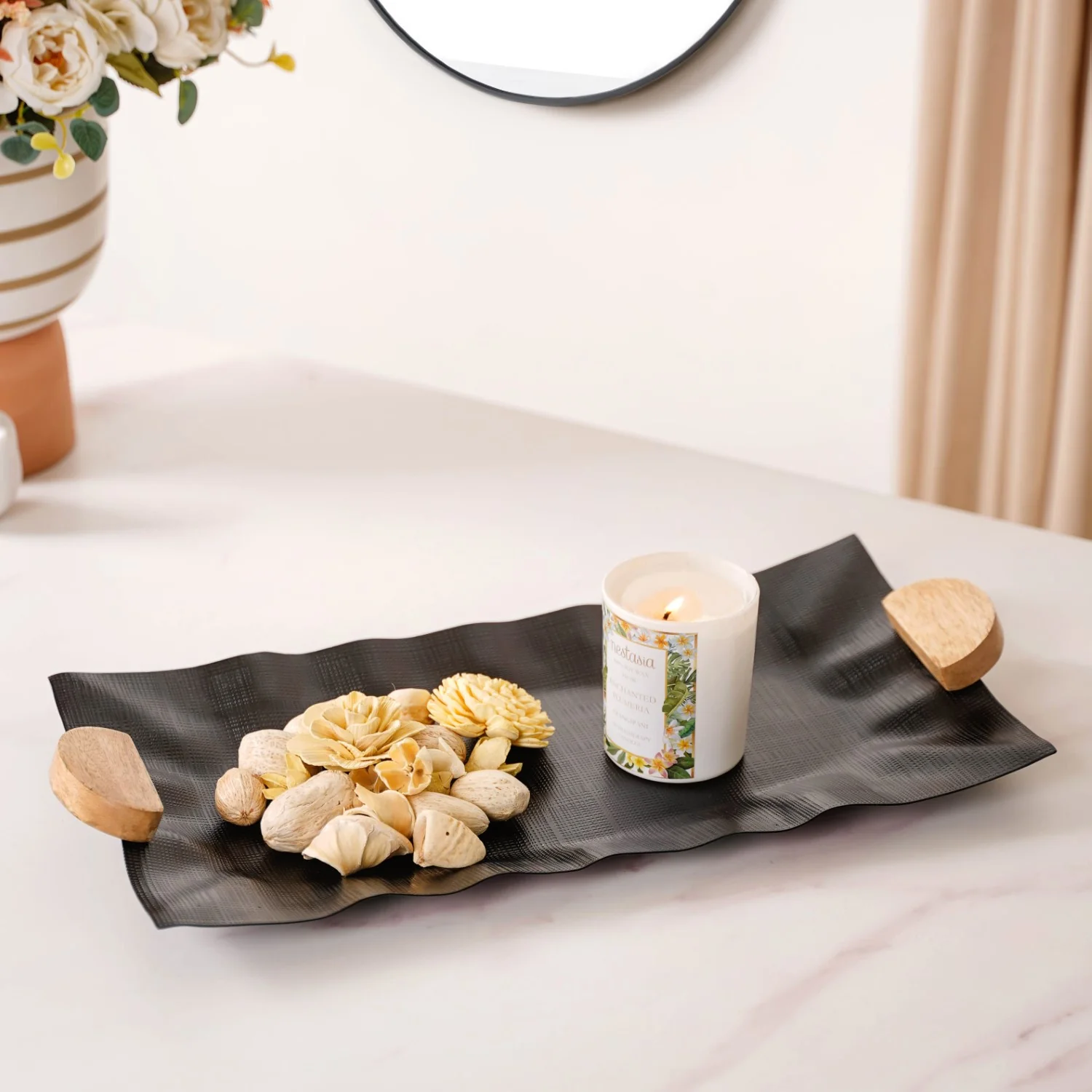 Metal Wood Fusion Serving Tray Black 17x8 Inch - Image 2