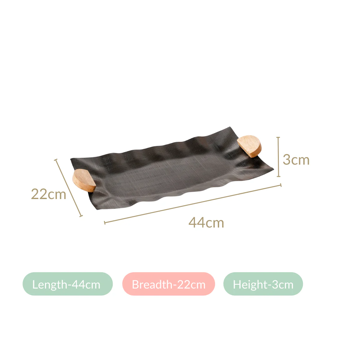 Metal Wood Fusion Serving Tray Black 17x8 Inch - Image 6