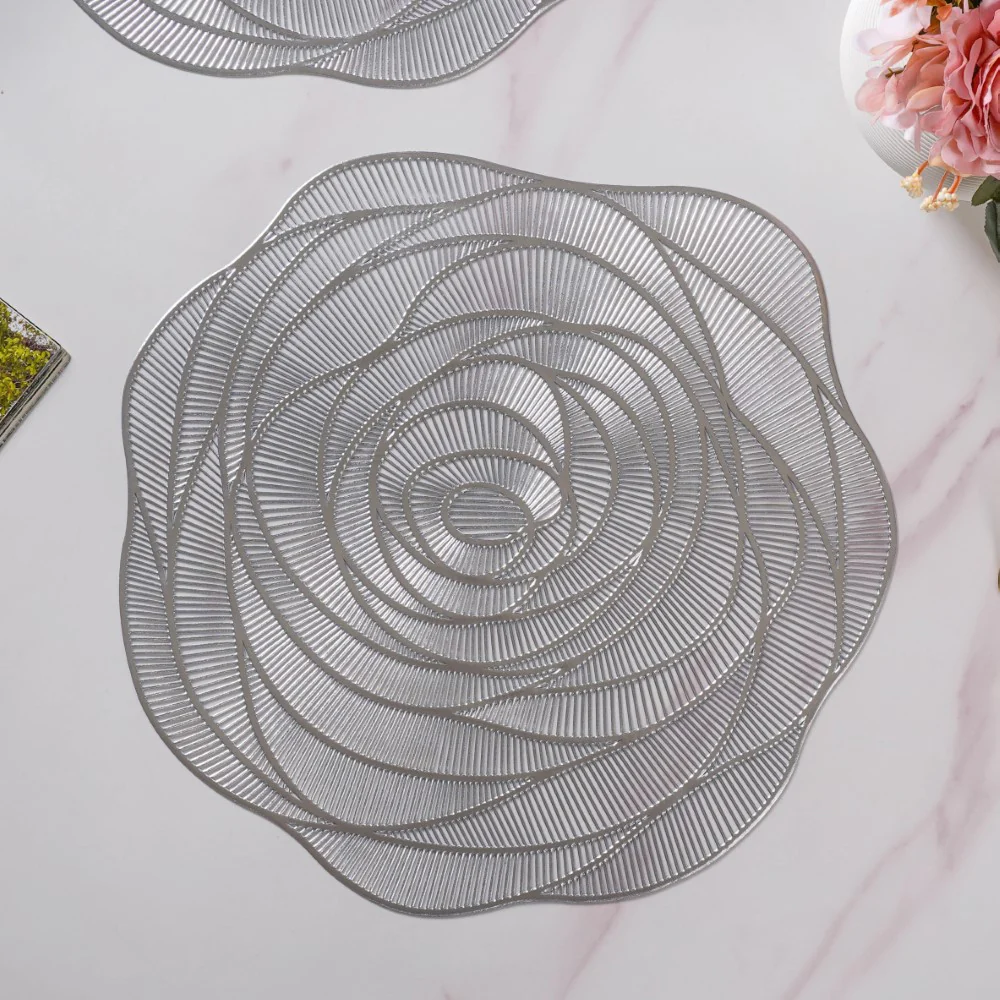 Metallic Rose Placemat Silver Set Of 6 15 Inch - Image 3