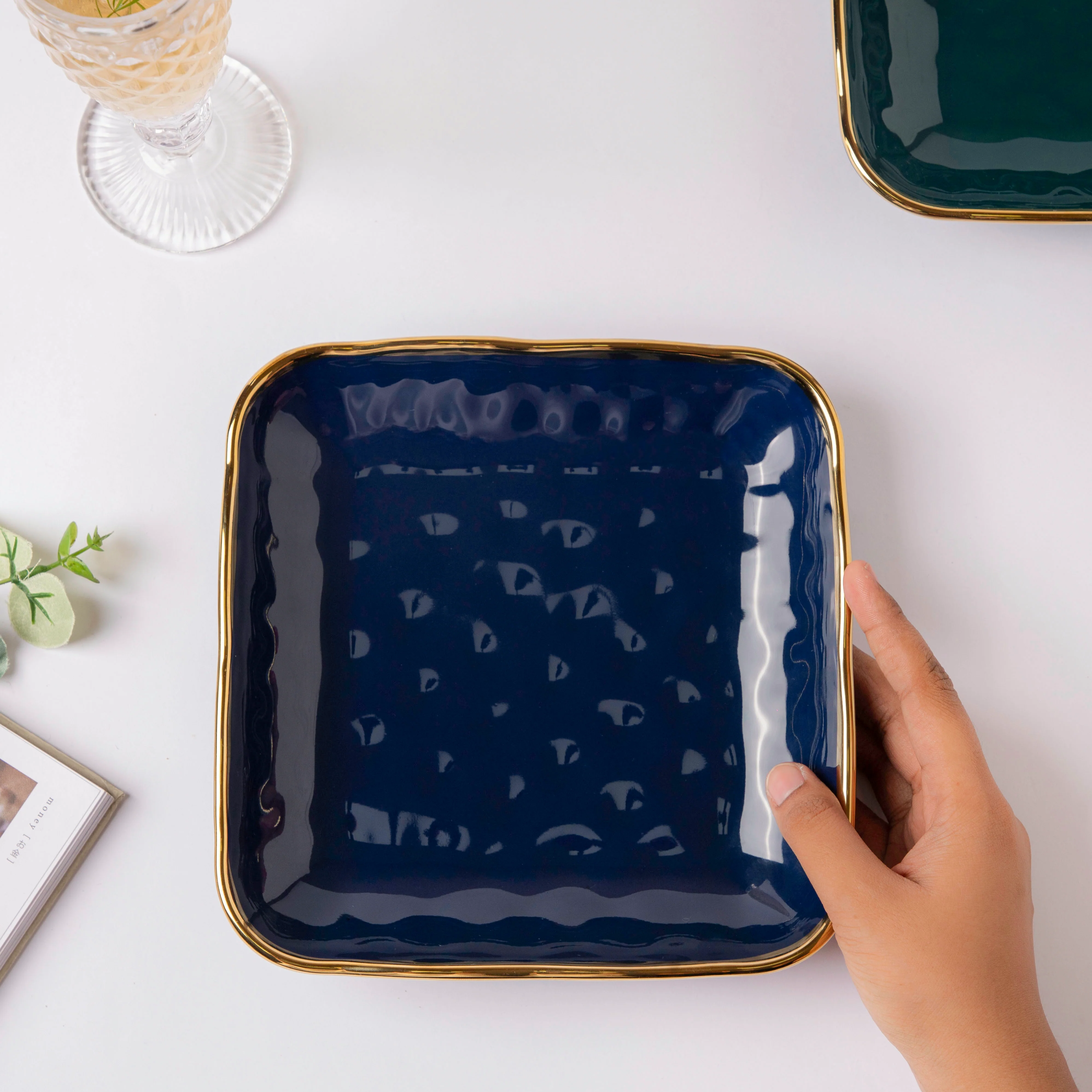 Midnight Blue Square Snack Plate 8 Inch - Image 2