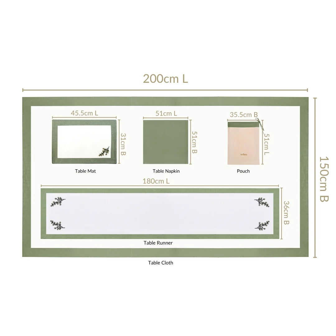 Midori Complete Table Linen Set With Mats Napkins Runners And Table Cloth In Sage Green - Image 3
