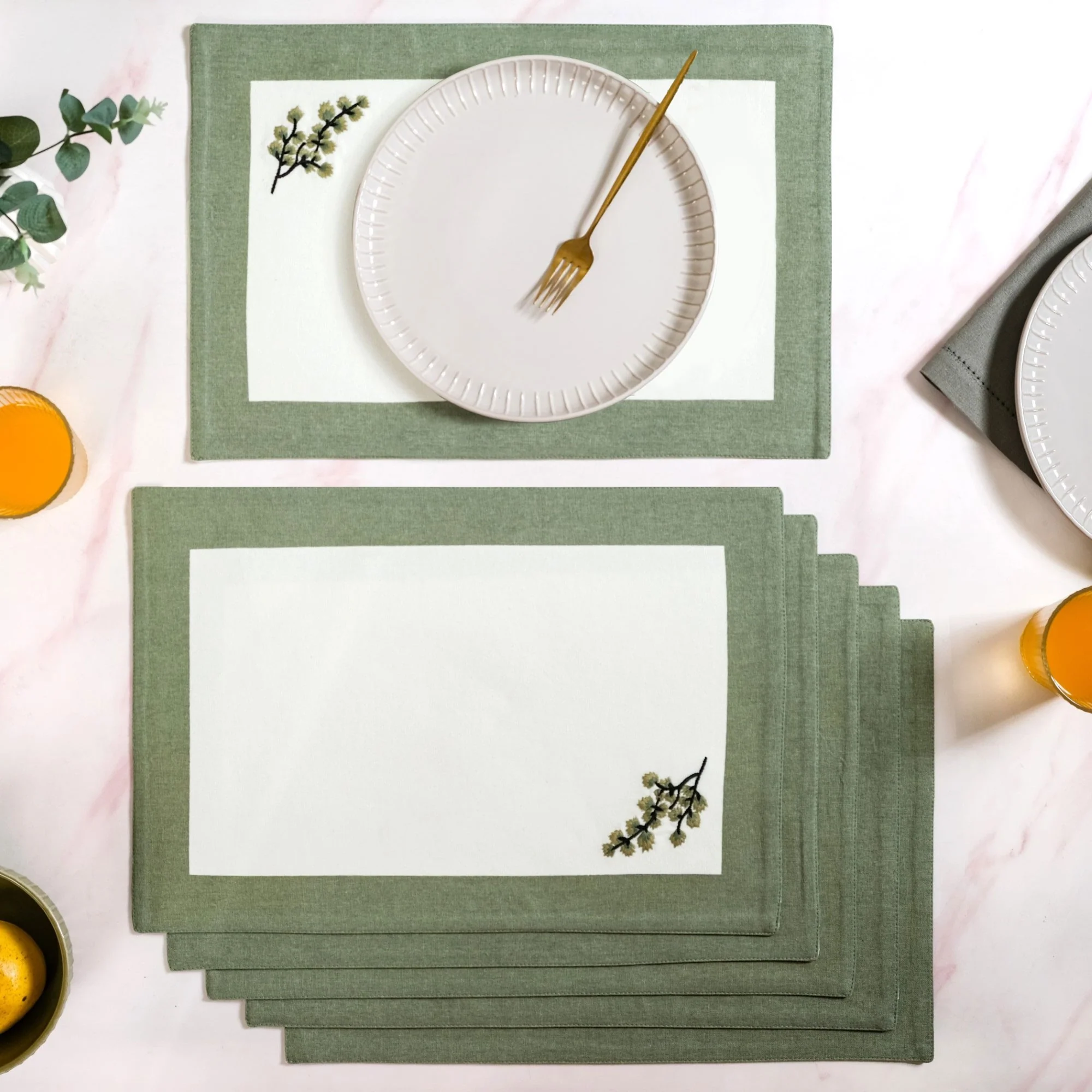 Midori Complete Table Linen Set With Mats Napkins Runners And Table Cloth In Sage Green - Image 6