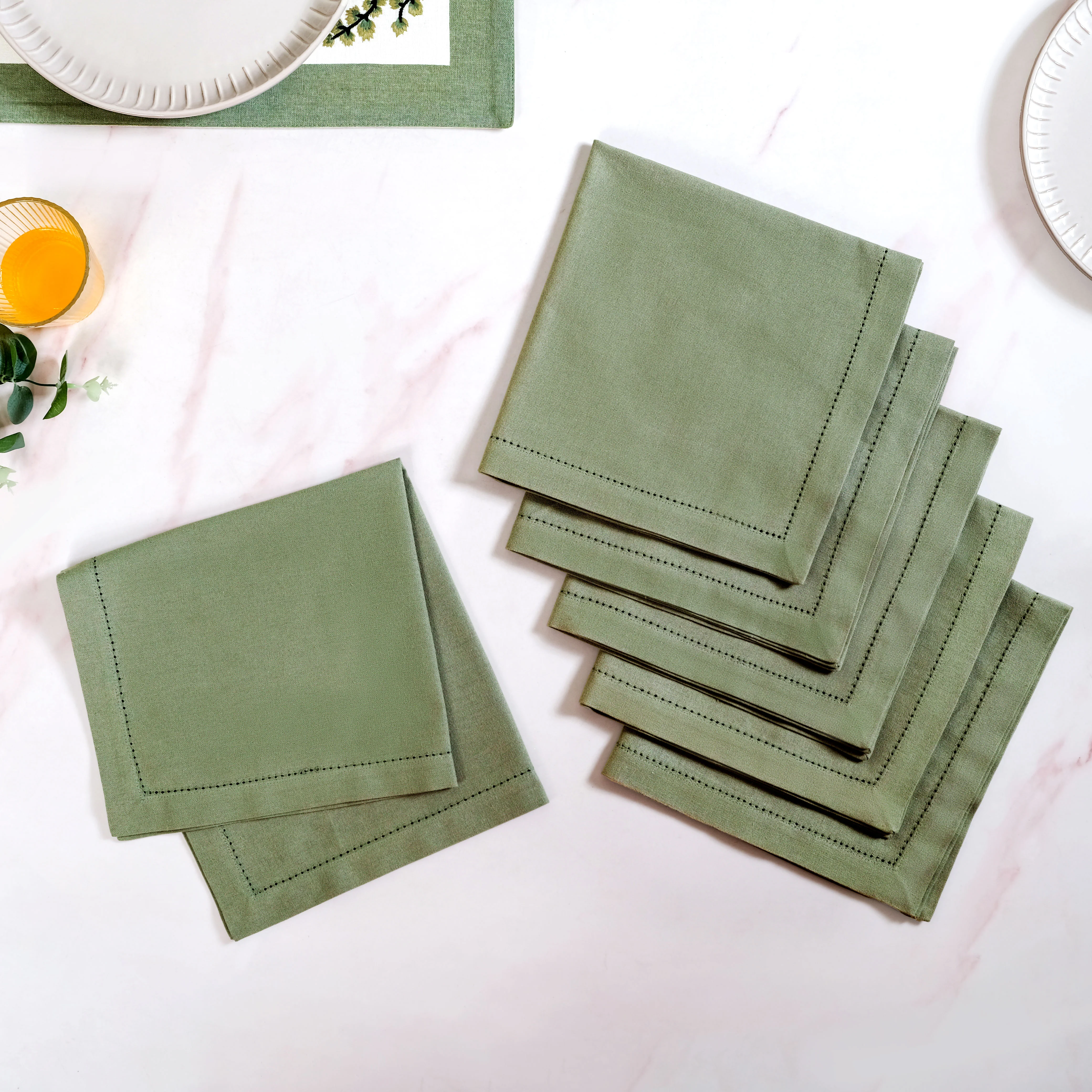 Midori Complete Table Linen Set With Mats Napkins Runners And Table Cloth In Sage Green - Image 9