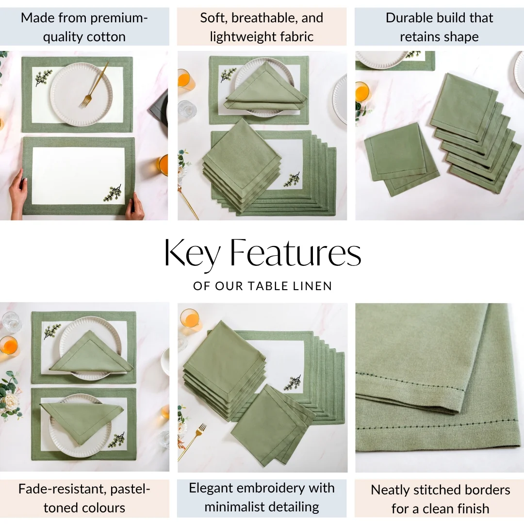 Midori Cotton Table Napkin And Mat Set Of 12 In Sage Green - Image 4