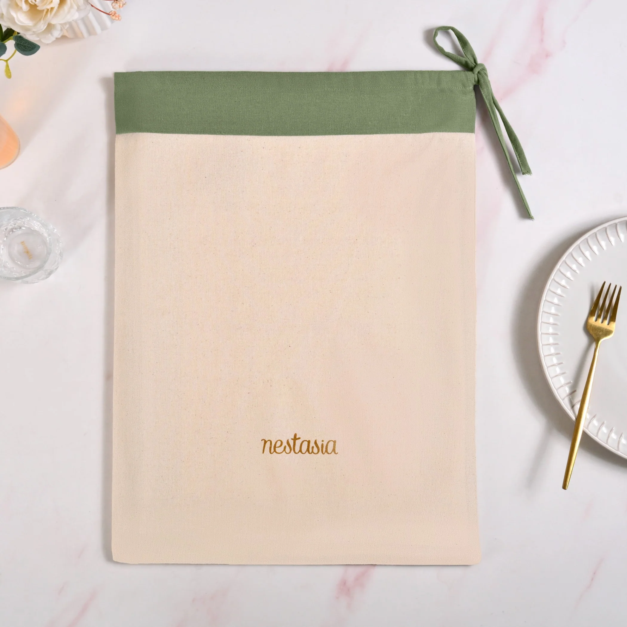 Midori Cotton Table Napkin And Mat Set Of 12 In Sage Green - Image 9