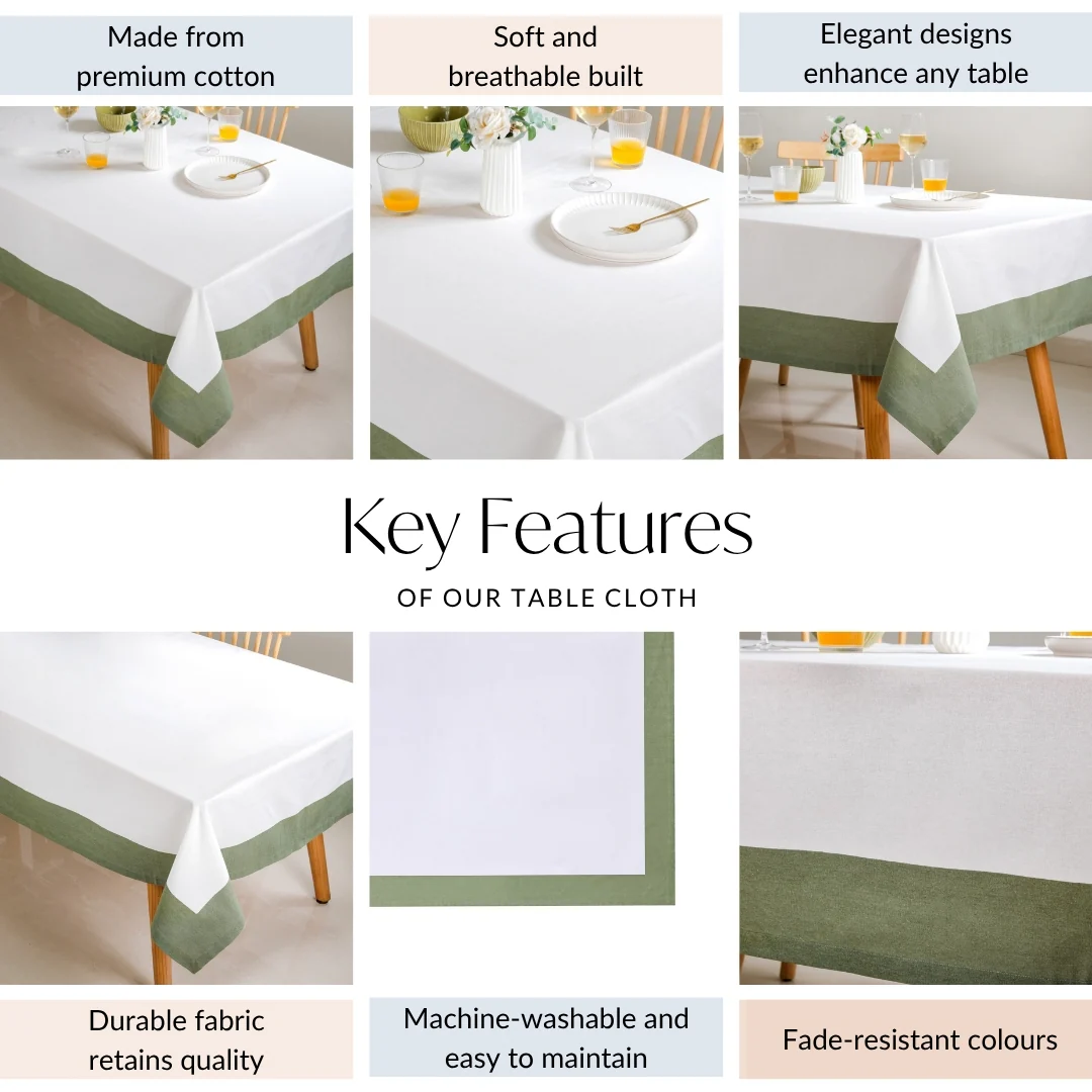Midori Cotton Tablecloth For 6 Seater In Sage Green 200x150cm - Image 4